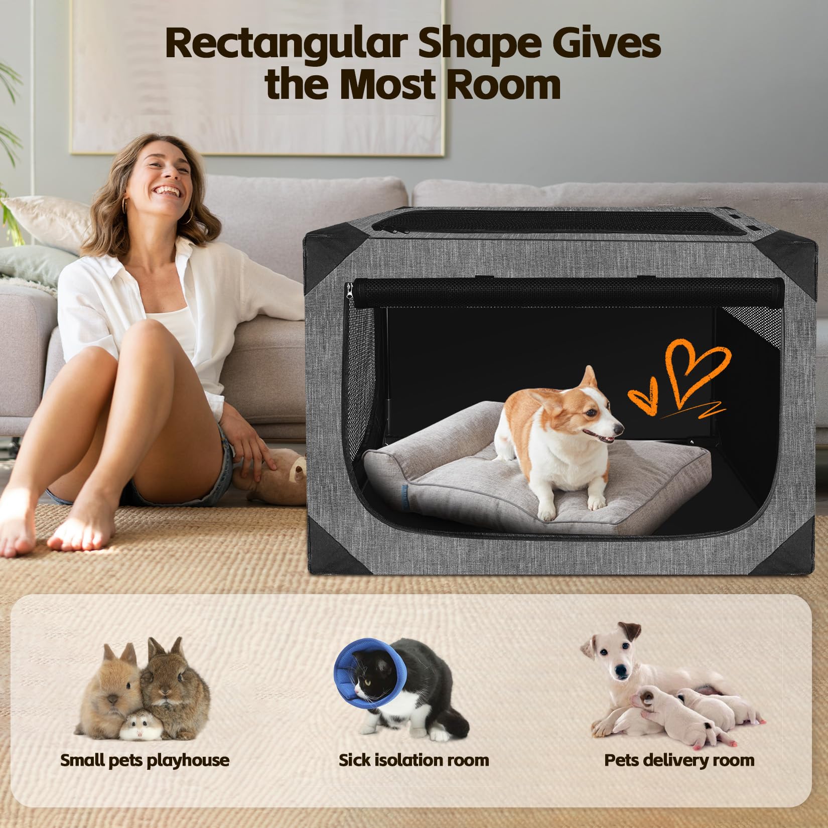 Dog Crate 36x25x25 Inch Dog Crate for Large Dogs, Portable and Foldable Design Perfect for Travel or Home Use, Dog Kennel with 3