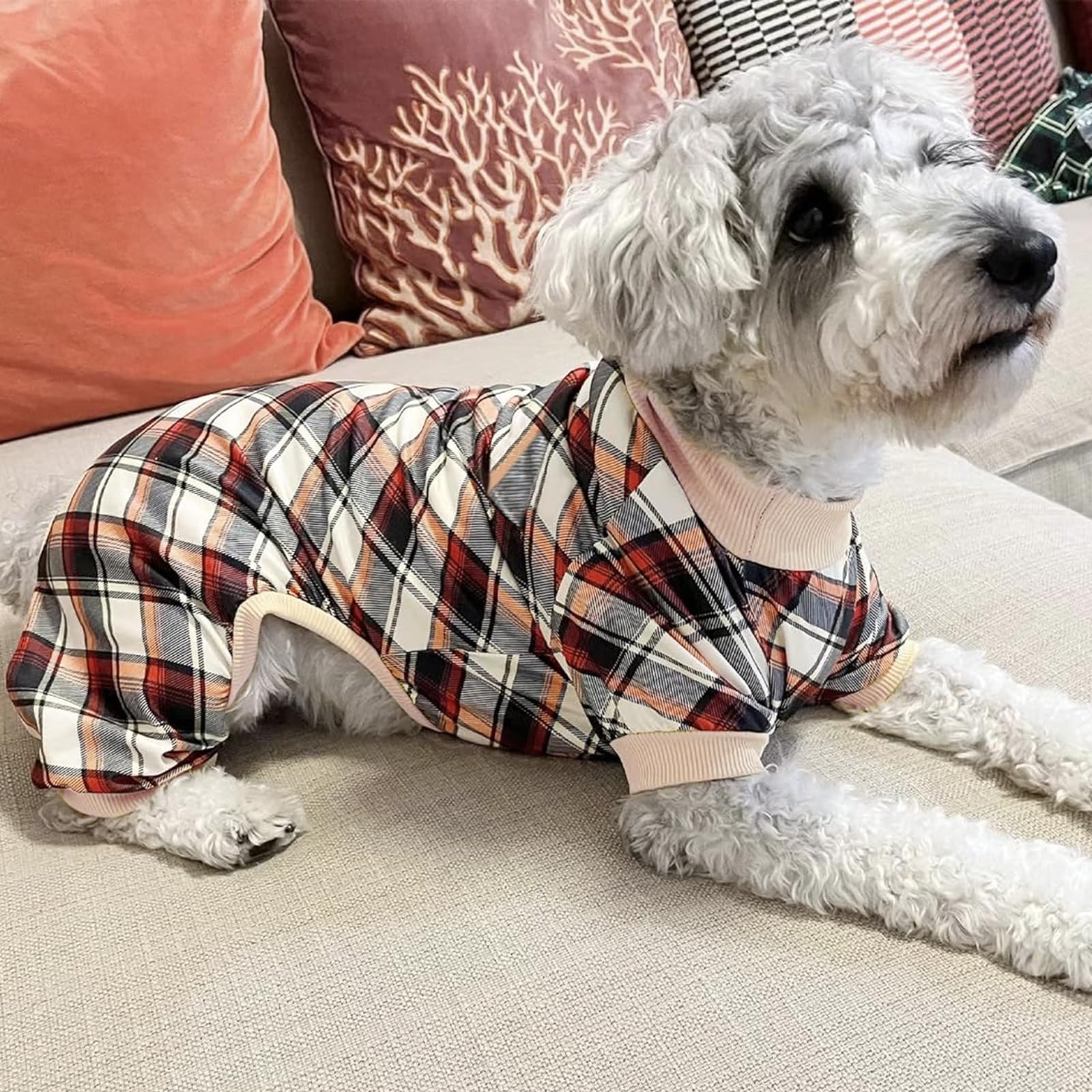 Xpudac Dog Pajamas Soft Strechy Plaid Doggie Clothes For Small Medium Girl Boy Cat Apparel-2Xl