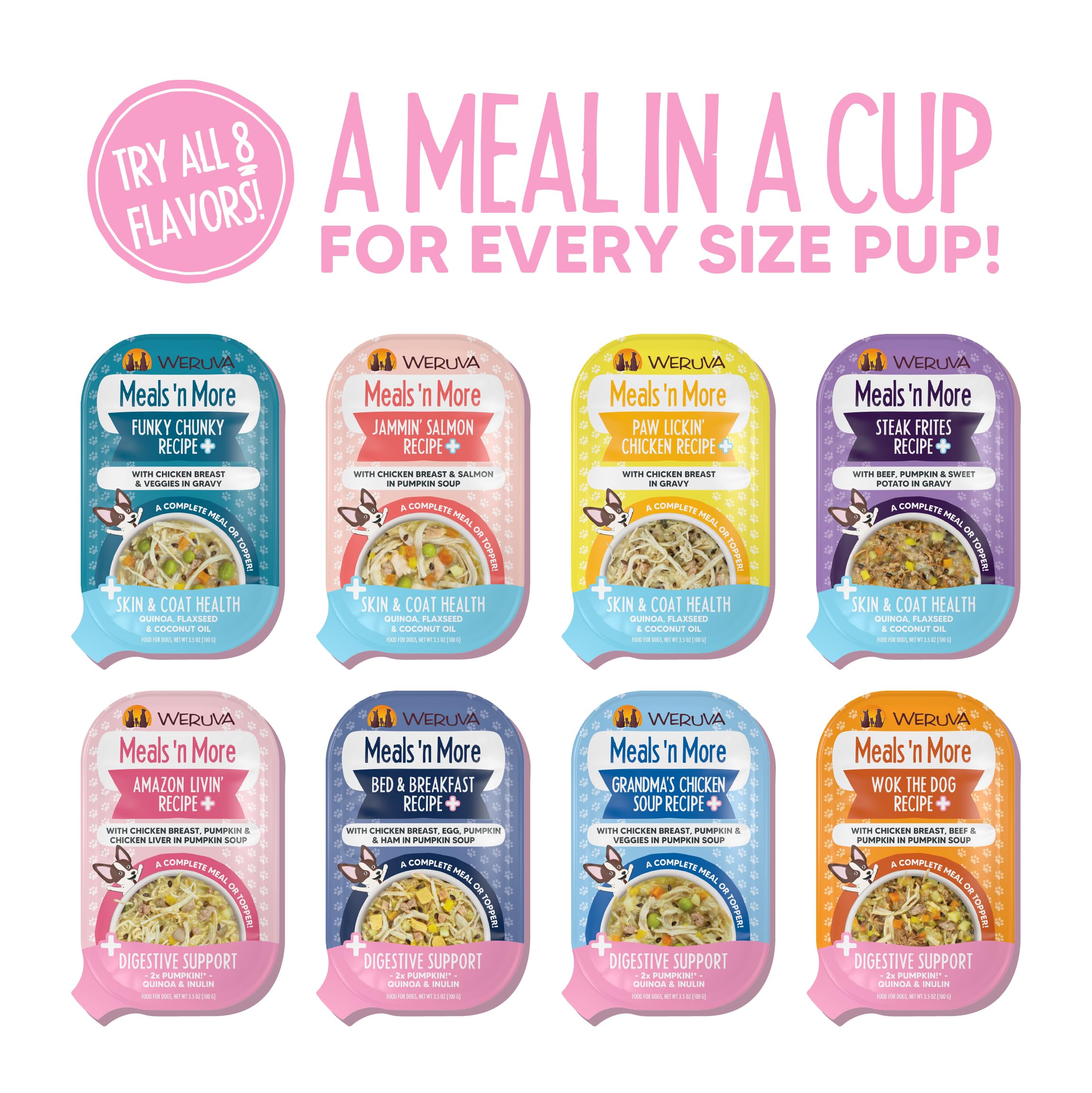 Weruva Meals n More Natural Wet Dog Food, Bed & Breakfast Plus Digestive Support, 3.5oz Cup (Pack of 12)