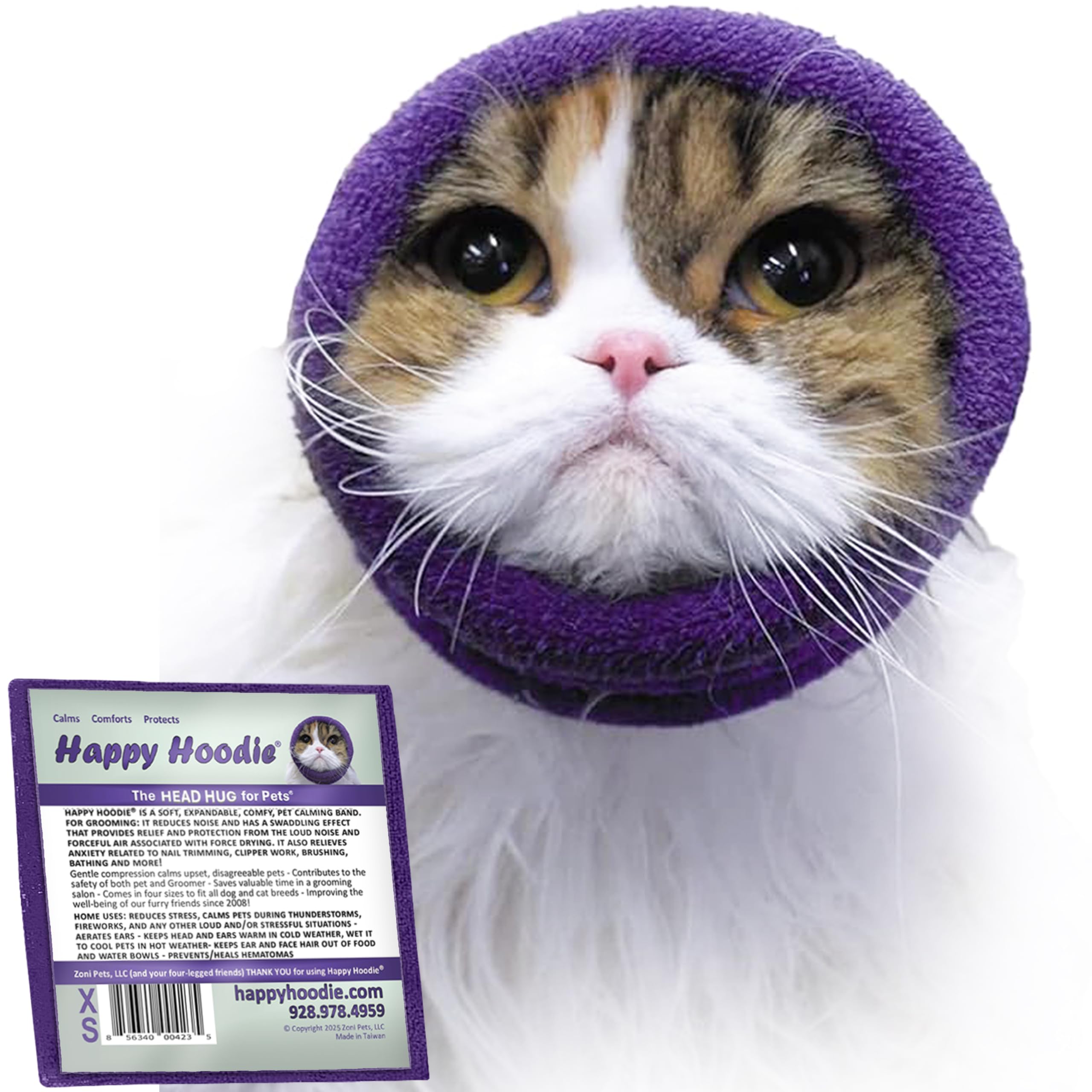 Happy Hoodie The Original Dog & Cat Calming Band, Anxiety Relief/Noise Protection-Grooming-Thunder-Fireworks (Xs, Purple)