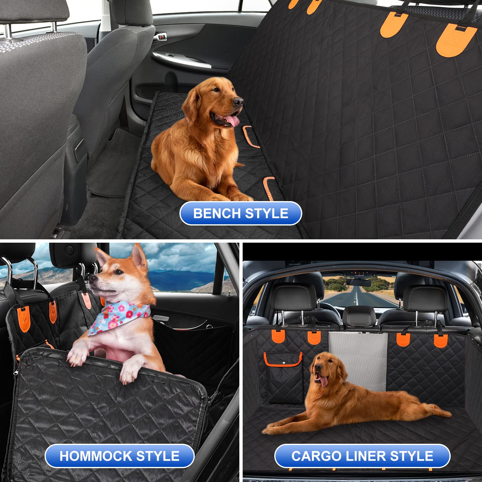 Easyhawei Dog Car Seat Cover For Back Seat 600D Scratchproof Nonslip Durable Waterproof Cars Pet Backseat Covers With Mesh Window Dogs Hammock For Car,Suv, Truck (Black) Large