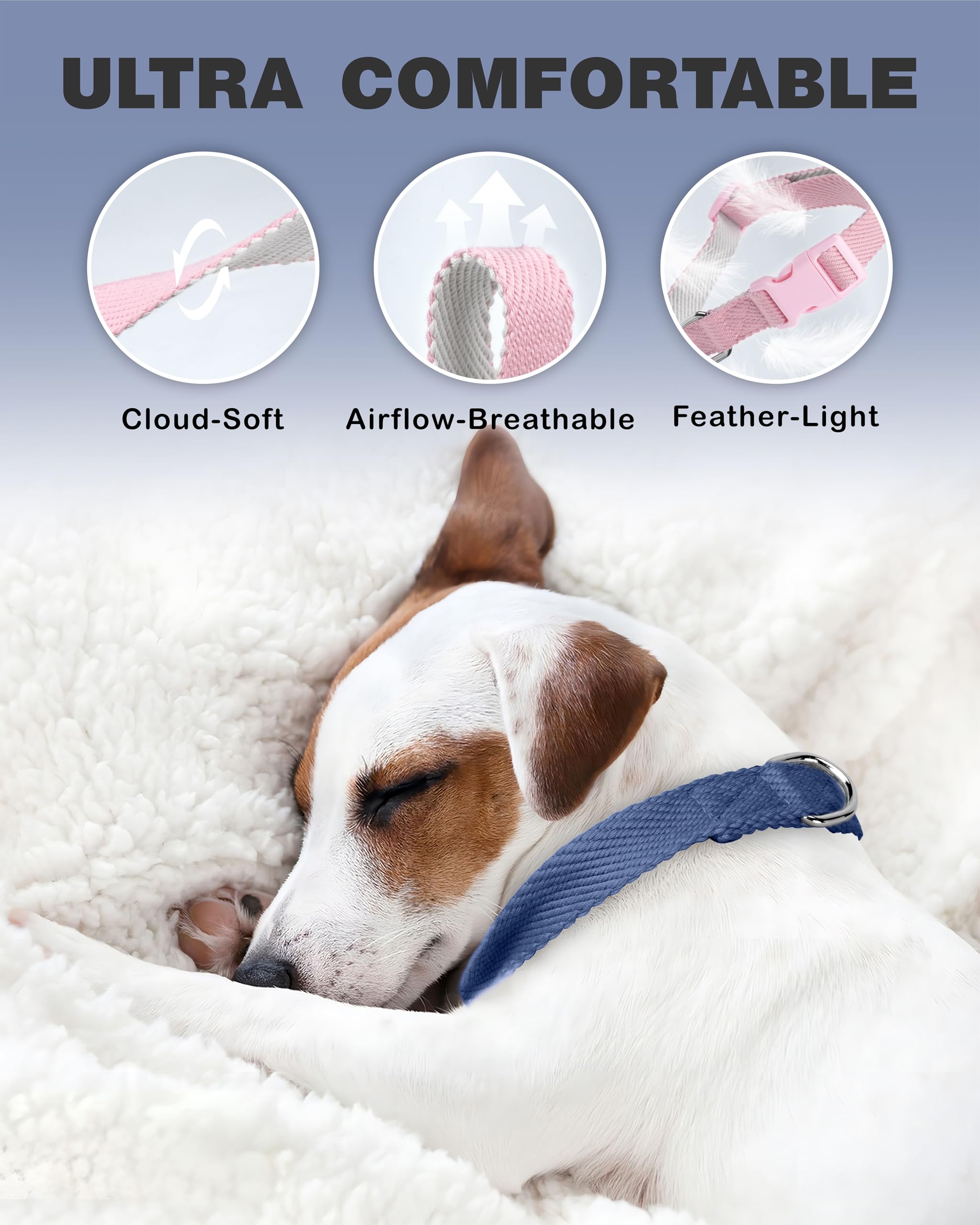 Dynmeow Soft And Breathable Cotton Dog Collar, Durable Adjustable Pet Collar With Quick-Release Buckle, Lightweight For Sensitiv