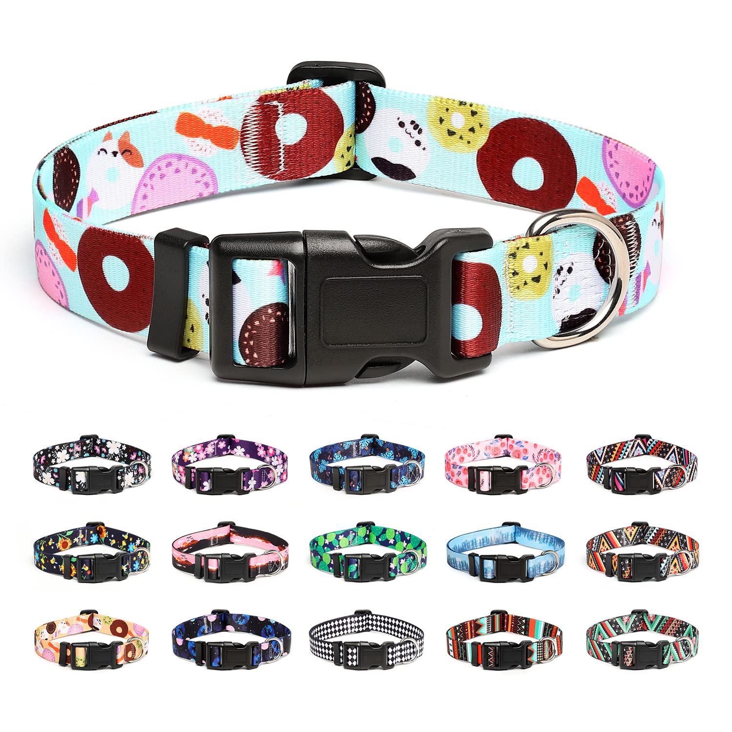 Mercano Adjustable Dog Collar - Special Design Patterns, Soft Nylon Comfortable Durable Pet Collar For Small Medium Large Dogs (L, Blue Cookie)