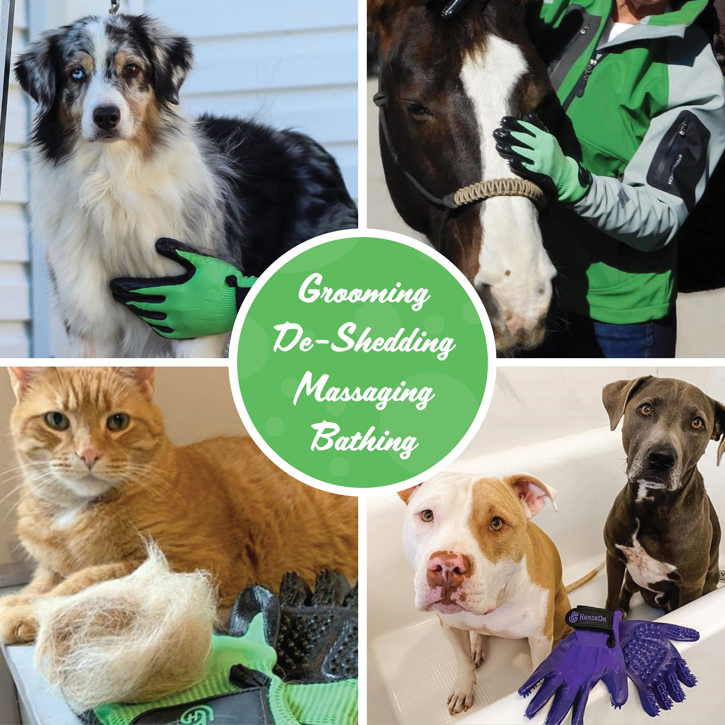 H Handson Pet Grooming Gloves - Patented #1 Ranked, Award Winning Shedding, Bathing, & Hair Remover Gloves - Gentle Brush For Cats, Dogs, And Horses (Mono Purple, Small)