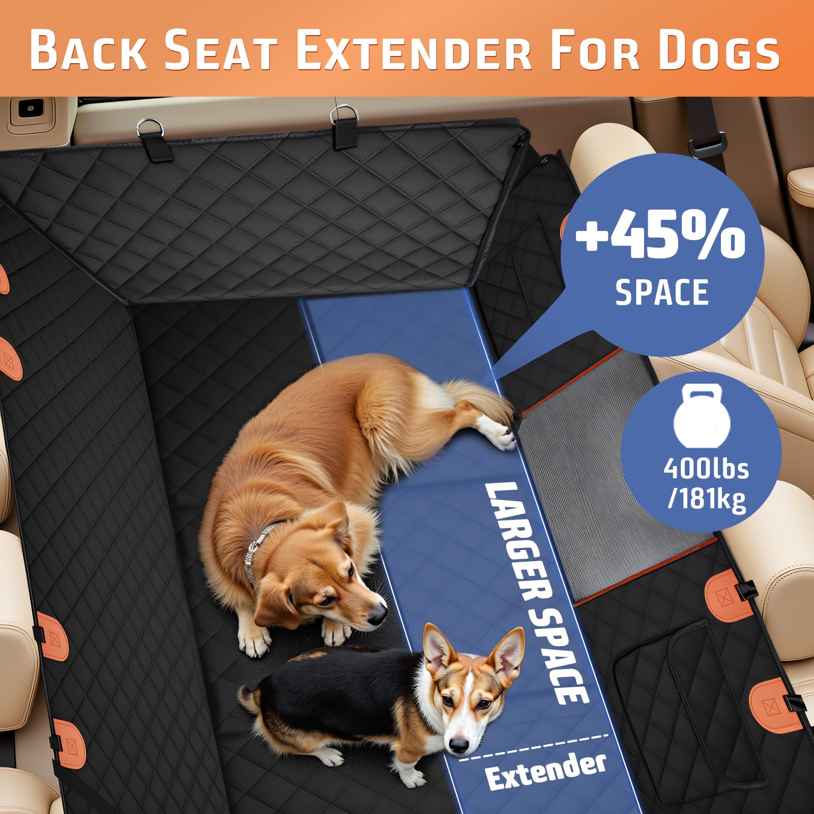 Gimars Holds 400Lbs Hard Bottom Back Seat Extender For Dogs, 62X52' Waterproof Dog Car Seat Cover For Back Seat, Back Seat Pet