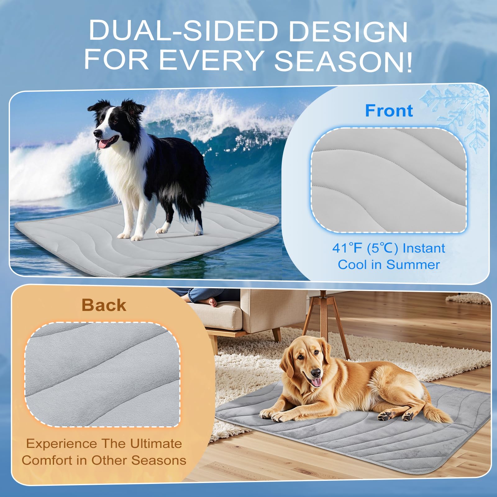 Cozyide Dog Cooling Mat, Small Cooling Mat For Dogs, Reversible Pad For Dog, 28'' L X 22'' W, Light Grey