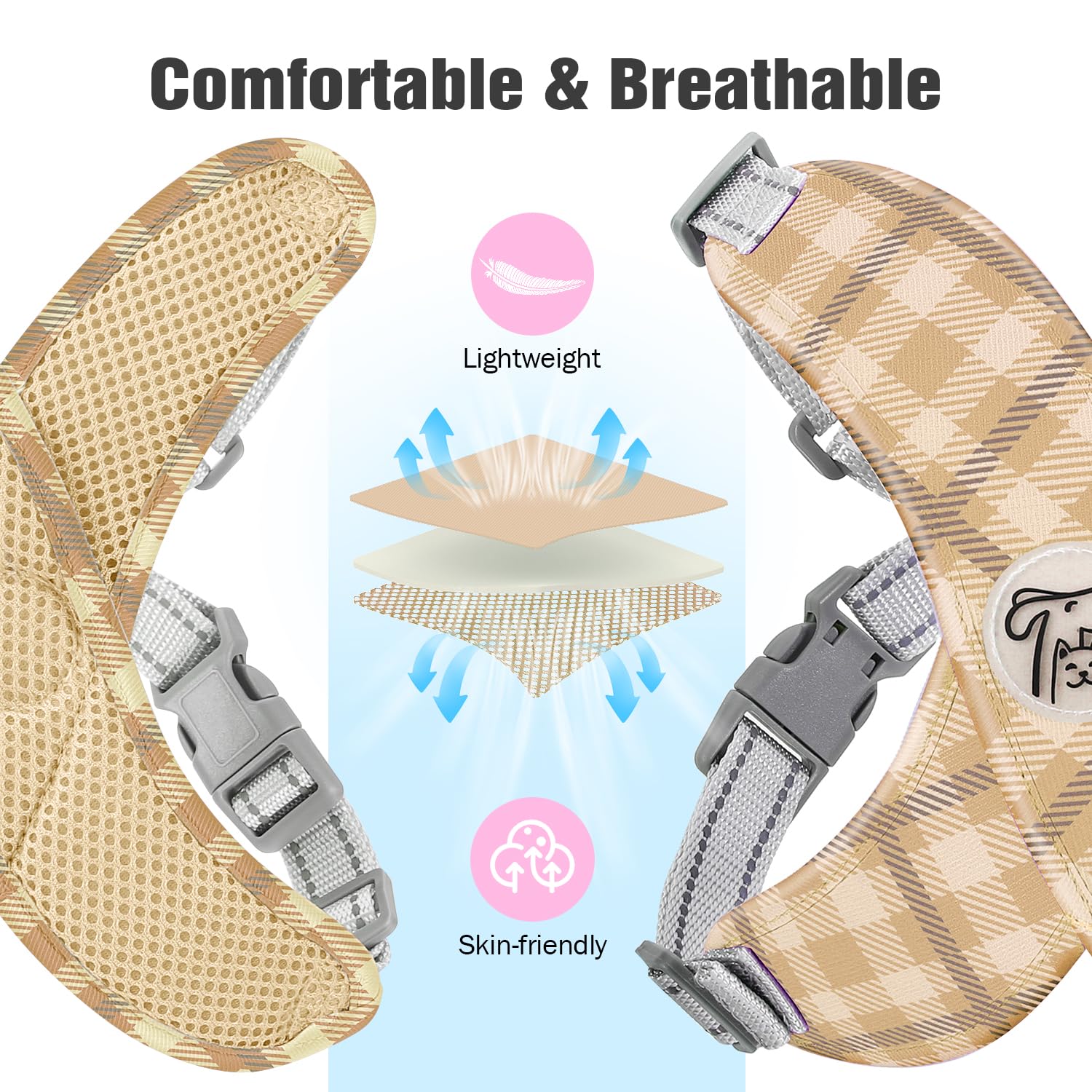 Pawaboo Small Dog Harness and Leash Set, Puppy Harness X-Frame No Pull No Choke, Dog Vest Harness Adjustable for Small Medium Si