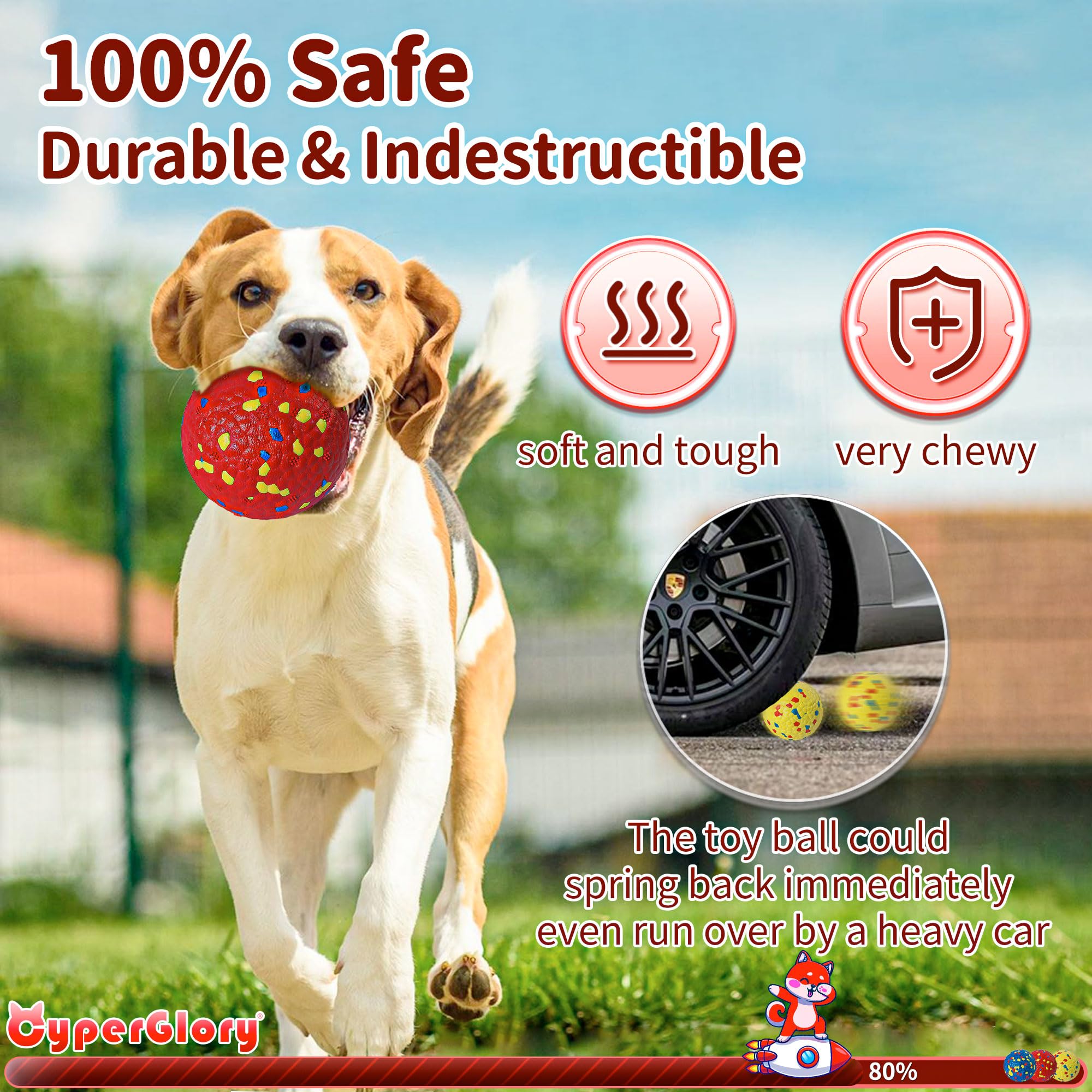 Cyperglory 3 Pack Indestructible Dog Tennis Balls For Aggressive Chewers: Interactive Pet Toys, Herding And Jolly Ball For Dogs,