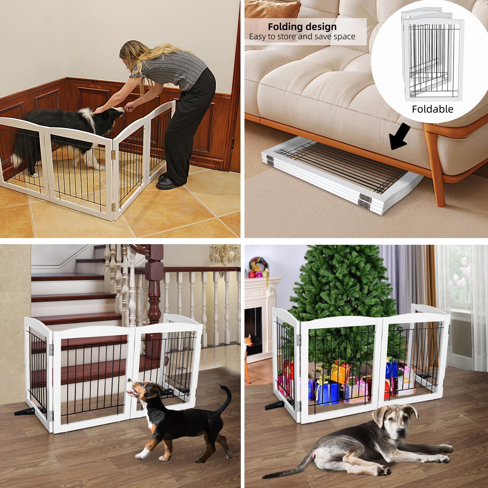 Dog Fence Indoor - 2-Panel Freestanding Dog Gate for Doorways, Hallways, House or Stairs -40x24-Inch Retractable Foldable Expand