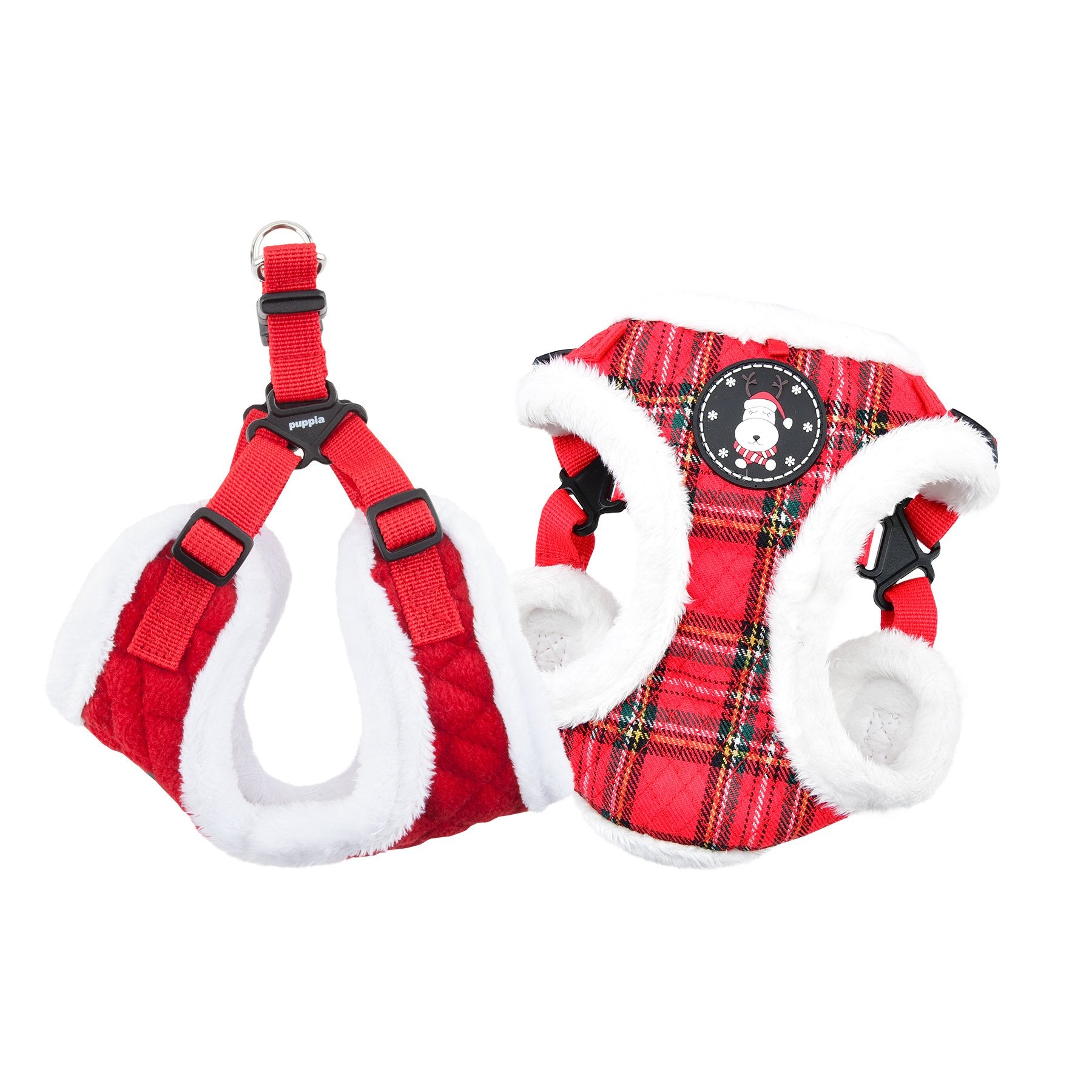 Puppia Blitzen Comfort Dog Harness Step-In Warm Winter Christmas Holiday Harness For Small And Medium Dog, Checkered Red, Large