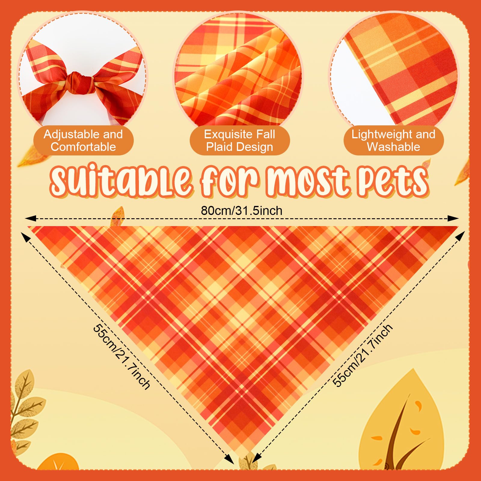 Abbylike 50 Pcs Fall Plaid Dog Bandanas Bulk Thanksgiving Bandanas for Dogs Triangle Kerchief Bibs Scarf for Pets Autumn Costume