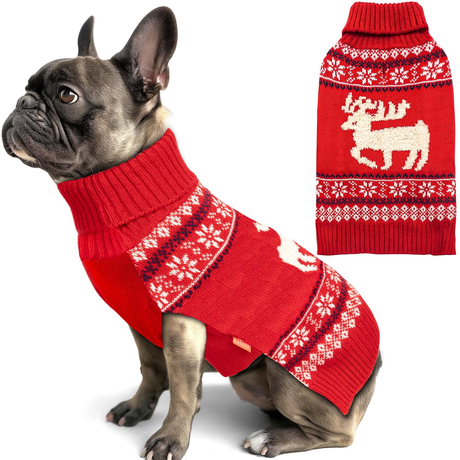 Kyeese Dog Sweater Christmas For Small Dogs Turtleneck Reindeer Dog Knitwear With Leash Hole Puppy Sweater Cat Sweater For Holid