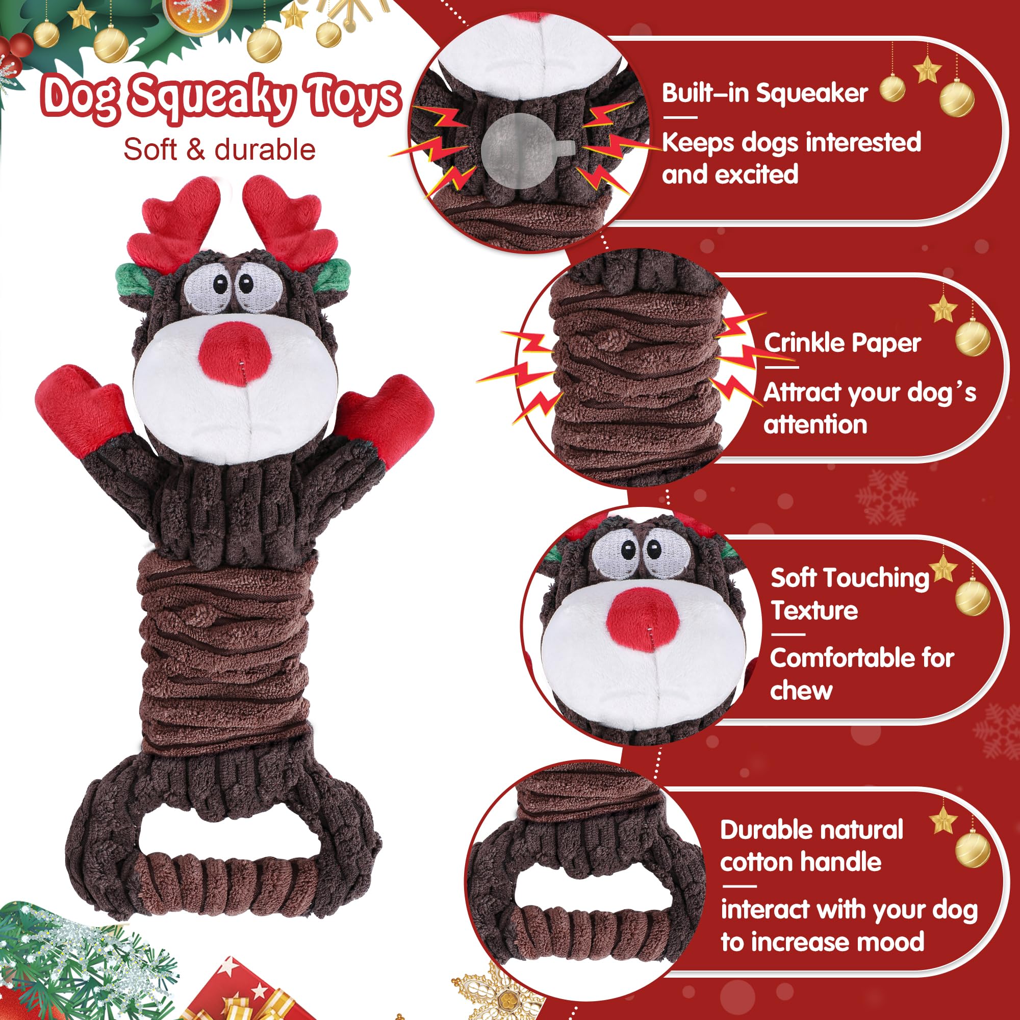 Newget Dog Toys With Squeaker, Plush Stuffed Animals Toys For Aggressive Chewers, Cute Squeak Toys For Large Medium Small Dogs,