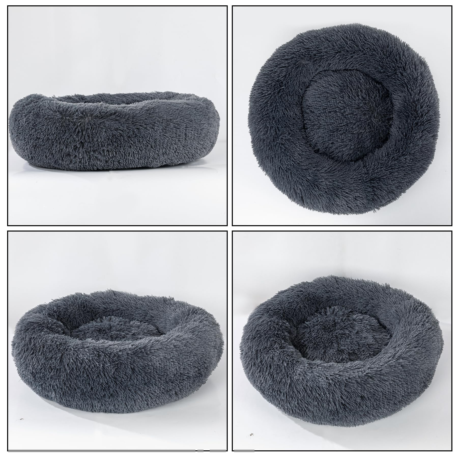 Calming Dog Bed For Medium And Large Dogs - Round Donut Washable Anti-Slip Faux Fur Fluffy Cuddle Anxiety Cat Bed (36'' Dark Gre