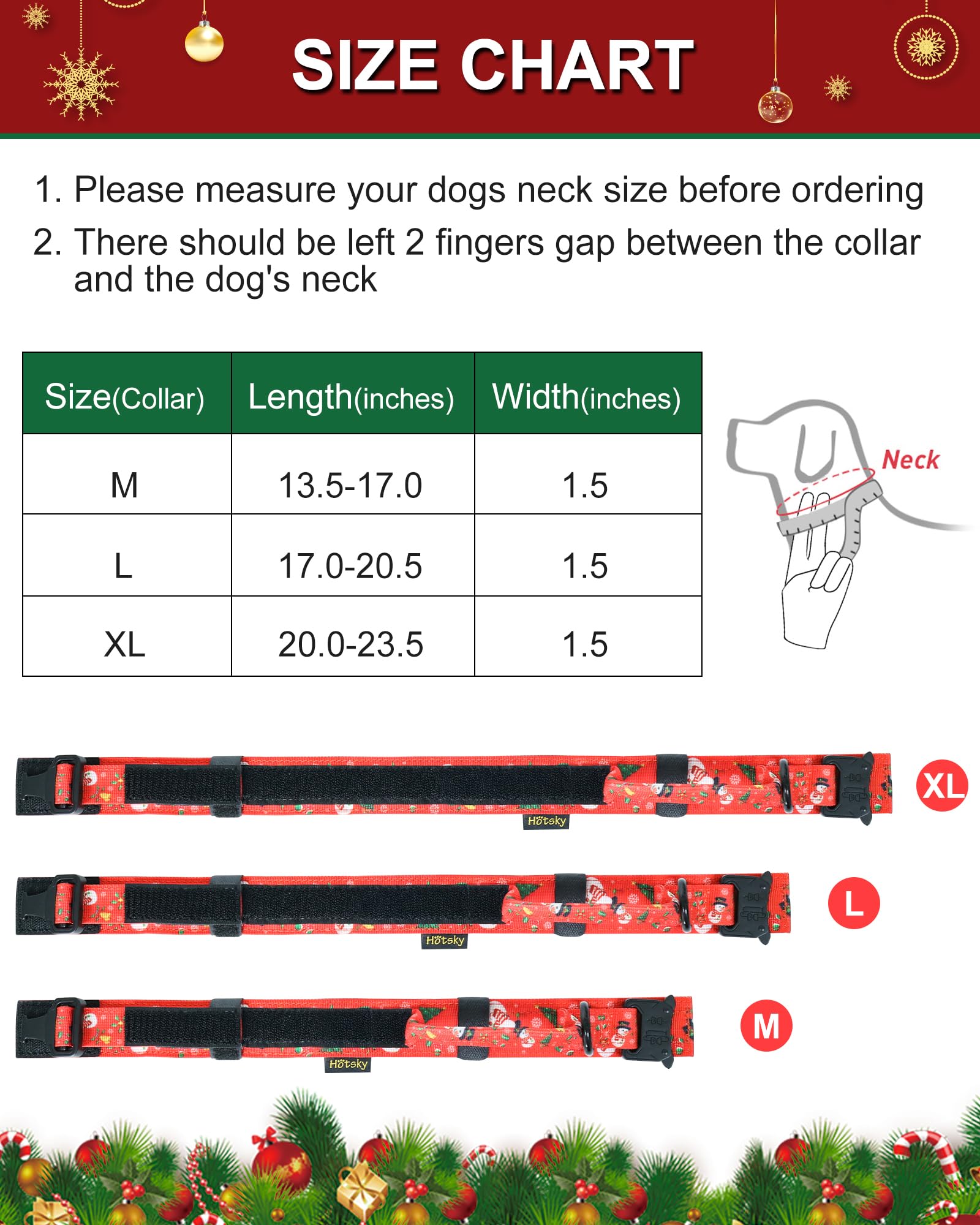 Hotsky Christmas Tactical Dog Collar, Adjustable Military Training Xmas Dog Collar With Handle And Have Duty Metal Buckle For Medium Large Dogs, With Airtag Holder And 2 Patches(M, Christmas Red)