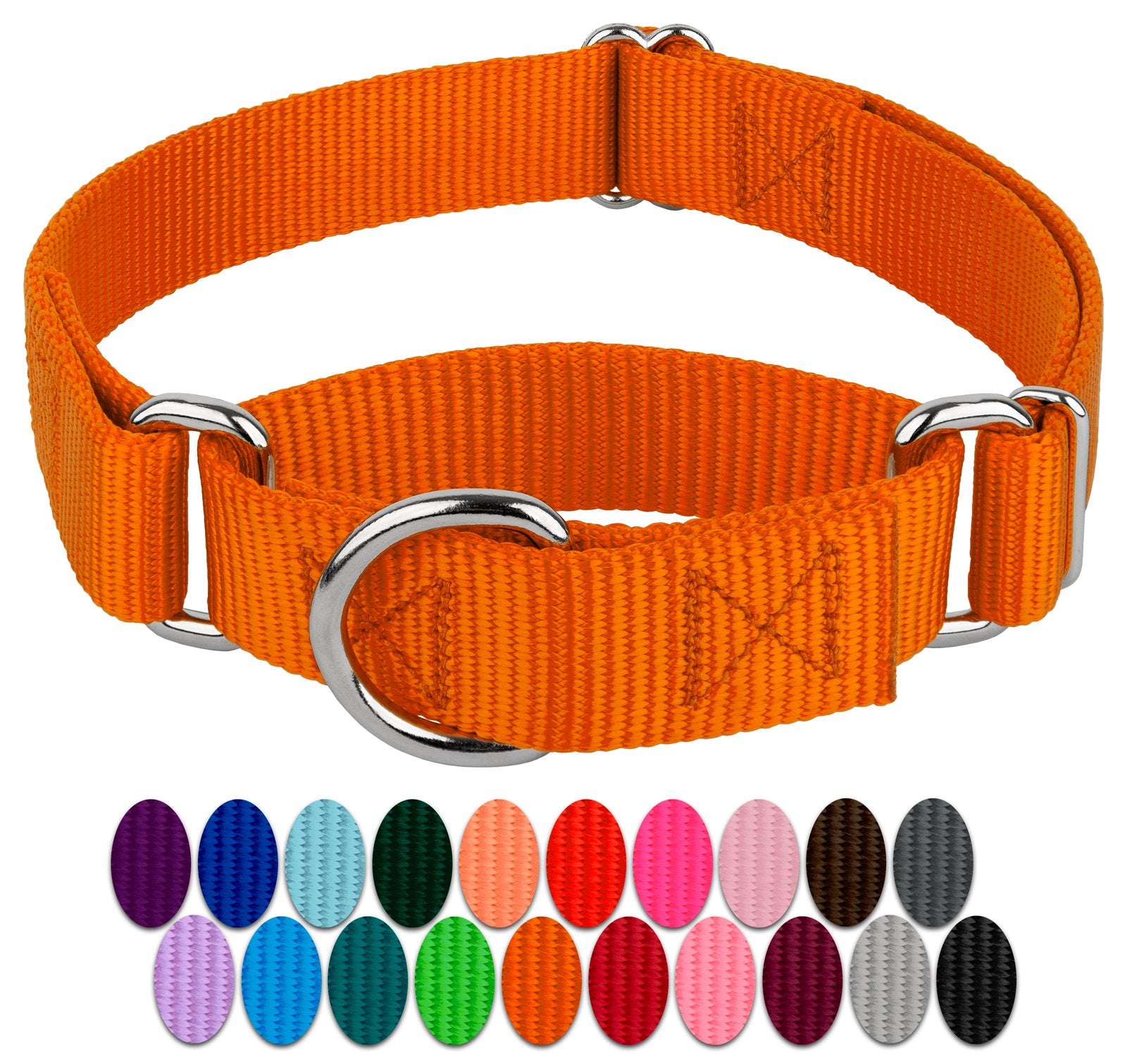 Country Brook Petz Martingale Dog Collar - Heavy-Duty Training Collar With No Buckle - Service Dog Collar For All Pups - Vibrant, Colorful Collection (Orange, 3/4 Inch, Small)