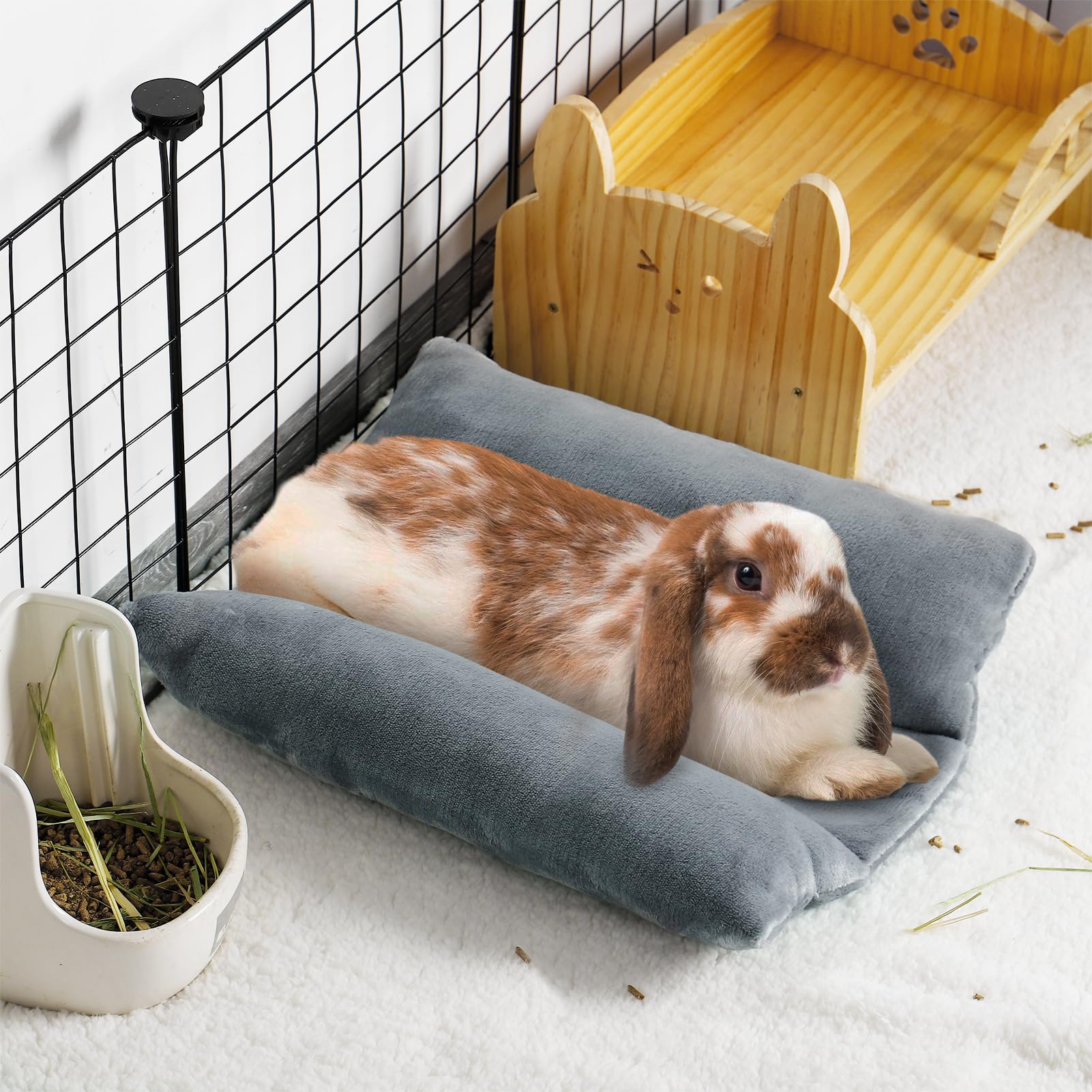 Mewtogo 15.7 X 14In Rabbit Bed, Thickened Soft Bunny Concave Bed, Cuddle Cushion Plush Mat With Cotton Lounger Pillows, Small Pe