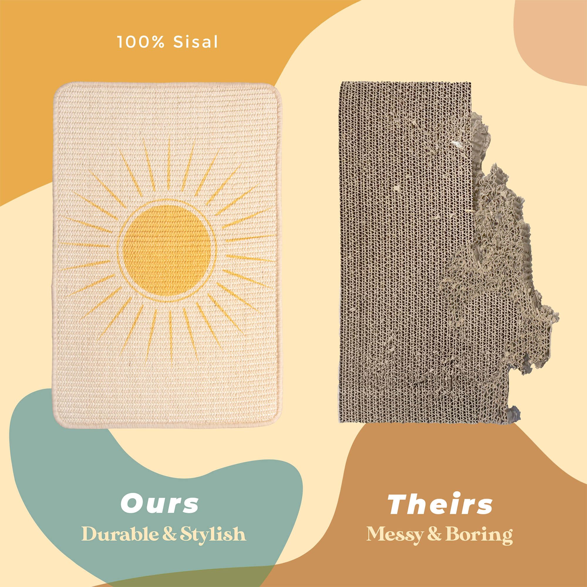 Evomotive Sisal Cat Scratcher, Catnip Fish Toy, Cat Wall Scratcher, Couch Protector, Scratching Mat - 24 X 15.8 With 12 Adhesive