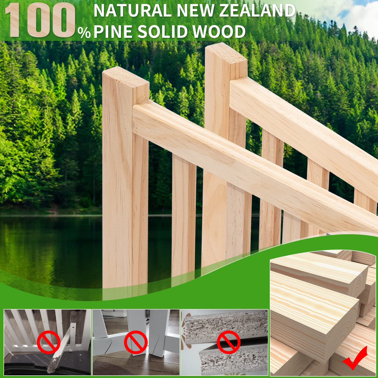 YOCAN Paint-Free Wooden Freestanding Dog Gates for The House,Doorways, Stairs,Wood Dog Fences Indoor Pet Gate,Step Over Fence-3