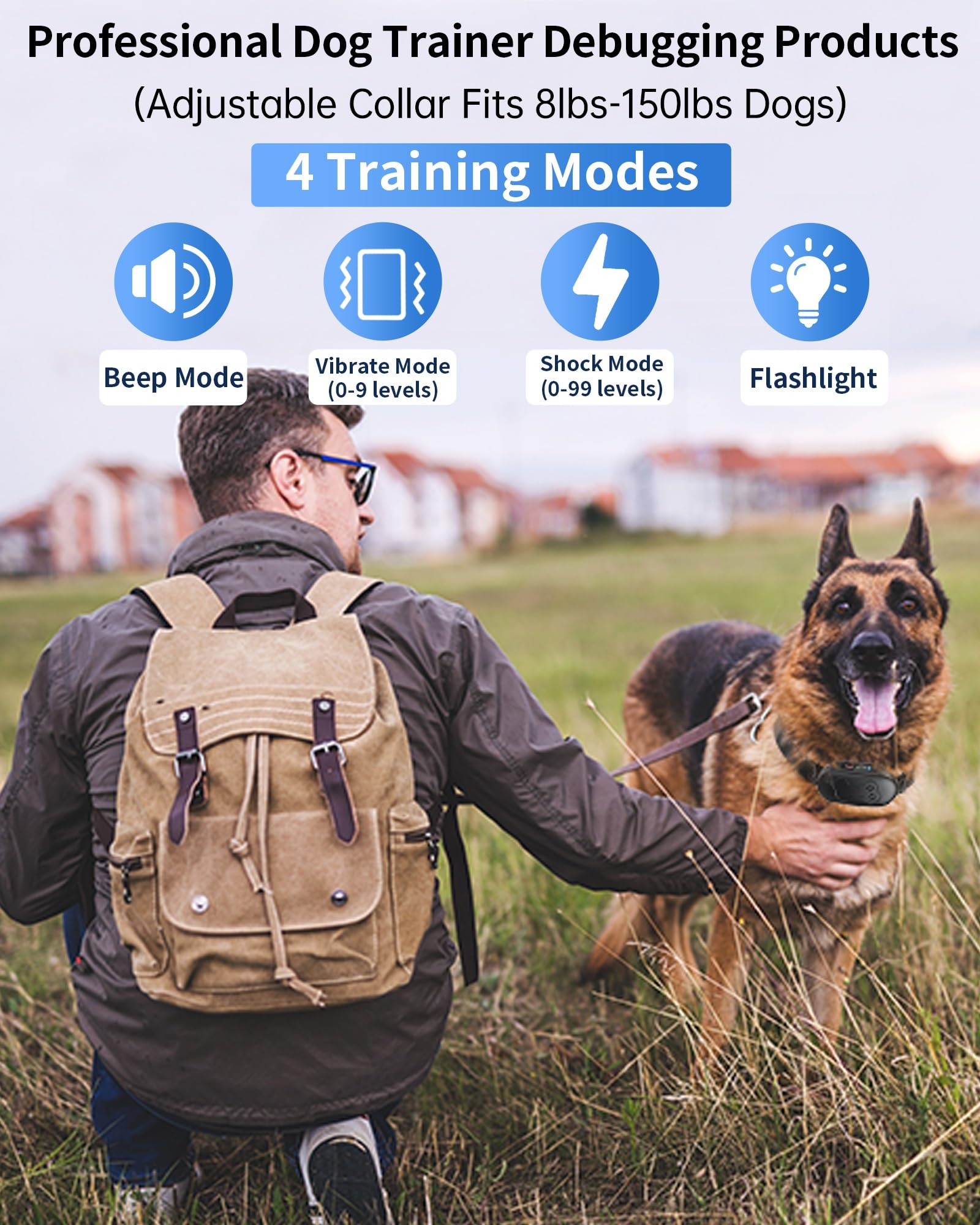 Dog Shock Collar with Remote Control - Rechargeable Dog Training Collar, IPX7 Waterproof E Collar for Dogs with 4 Safe Modes Fla