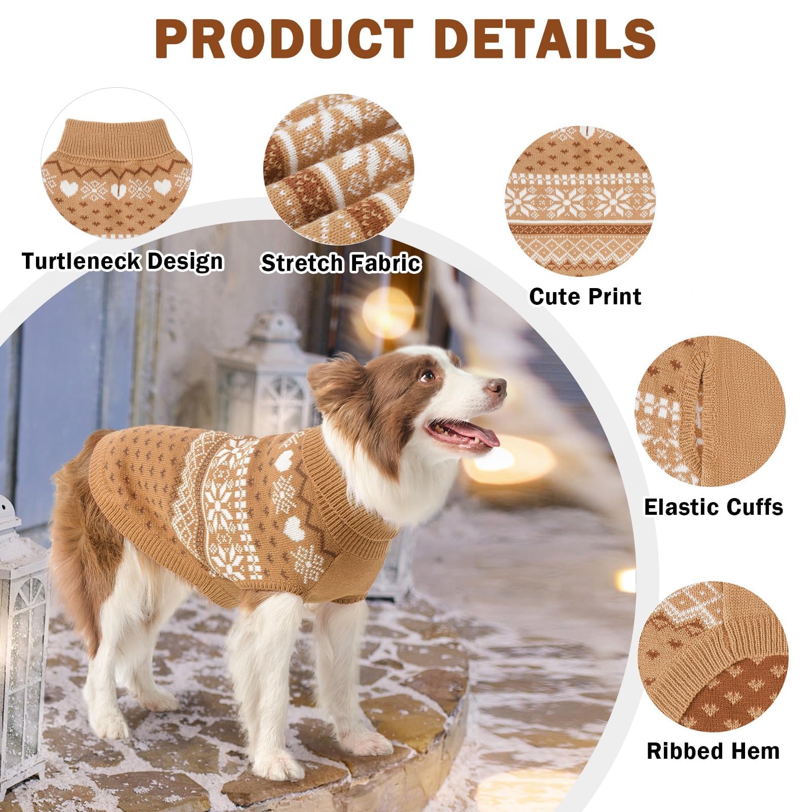 Scenereal Dog Sweaters For Large Medium Small Dogs, Warm Puppy Clothes Soft Turtleneck Sweatshirt, Knitted Ugly Dog Christmas Sw