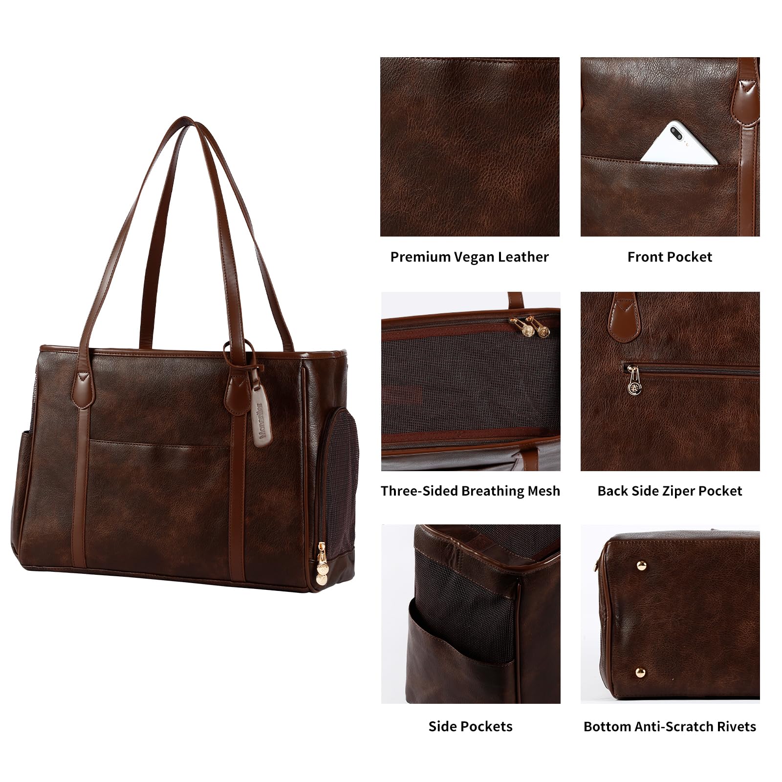 Monanller Stylish Dog Purse Carrier, Leather Pet Carrier Bag For Small Dogs Cats Puppy, Airline Approved Soft-Sided Carrier Coff