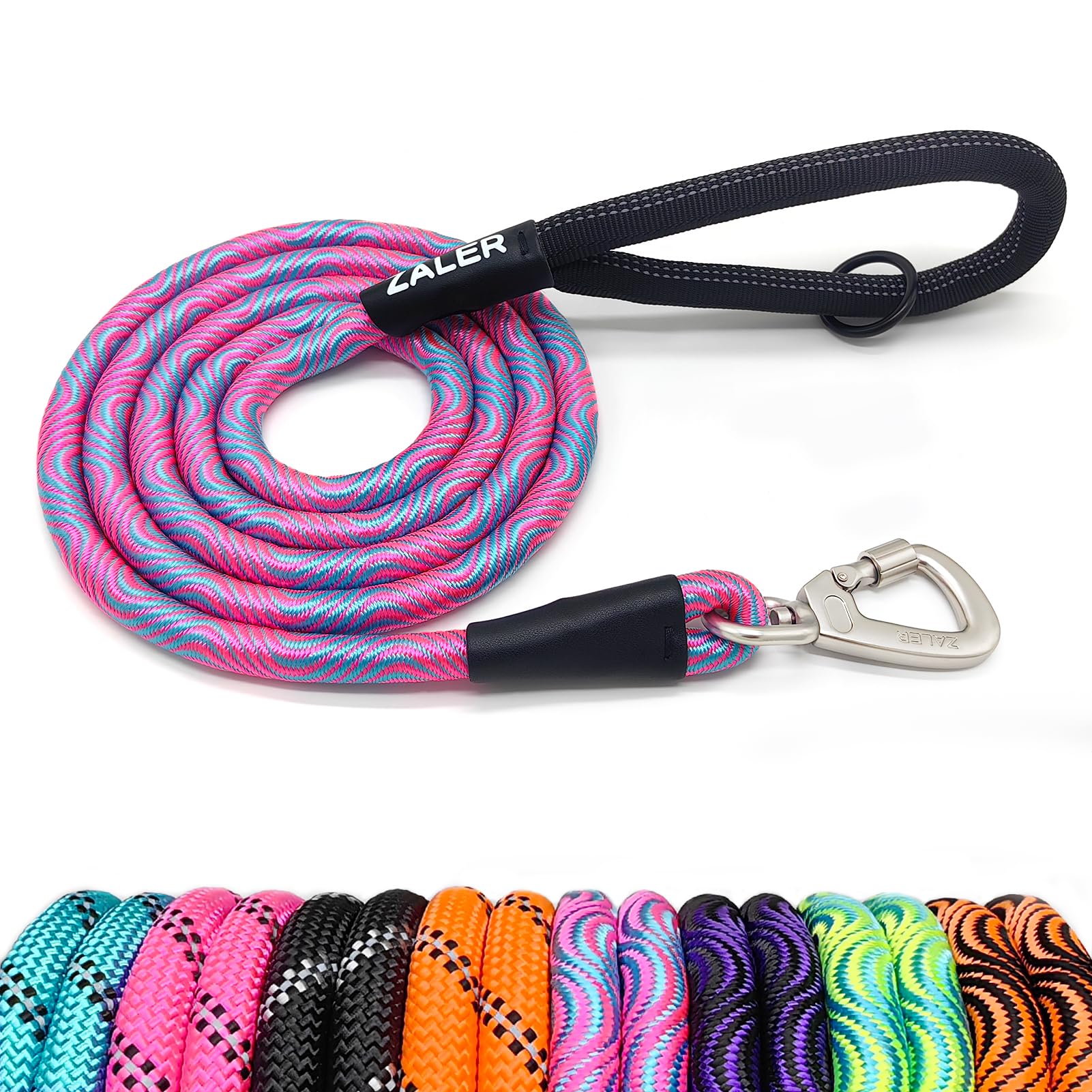 Zaler Heavy Duty Dog Leash, 4/5/6/10/15/20/30/50 Foot With Carabiner, Nylon Pet Lead For Large And Medium Dogs (4Ft, Blue Pink)
