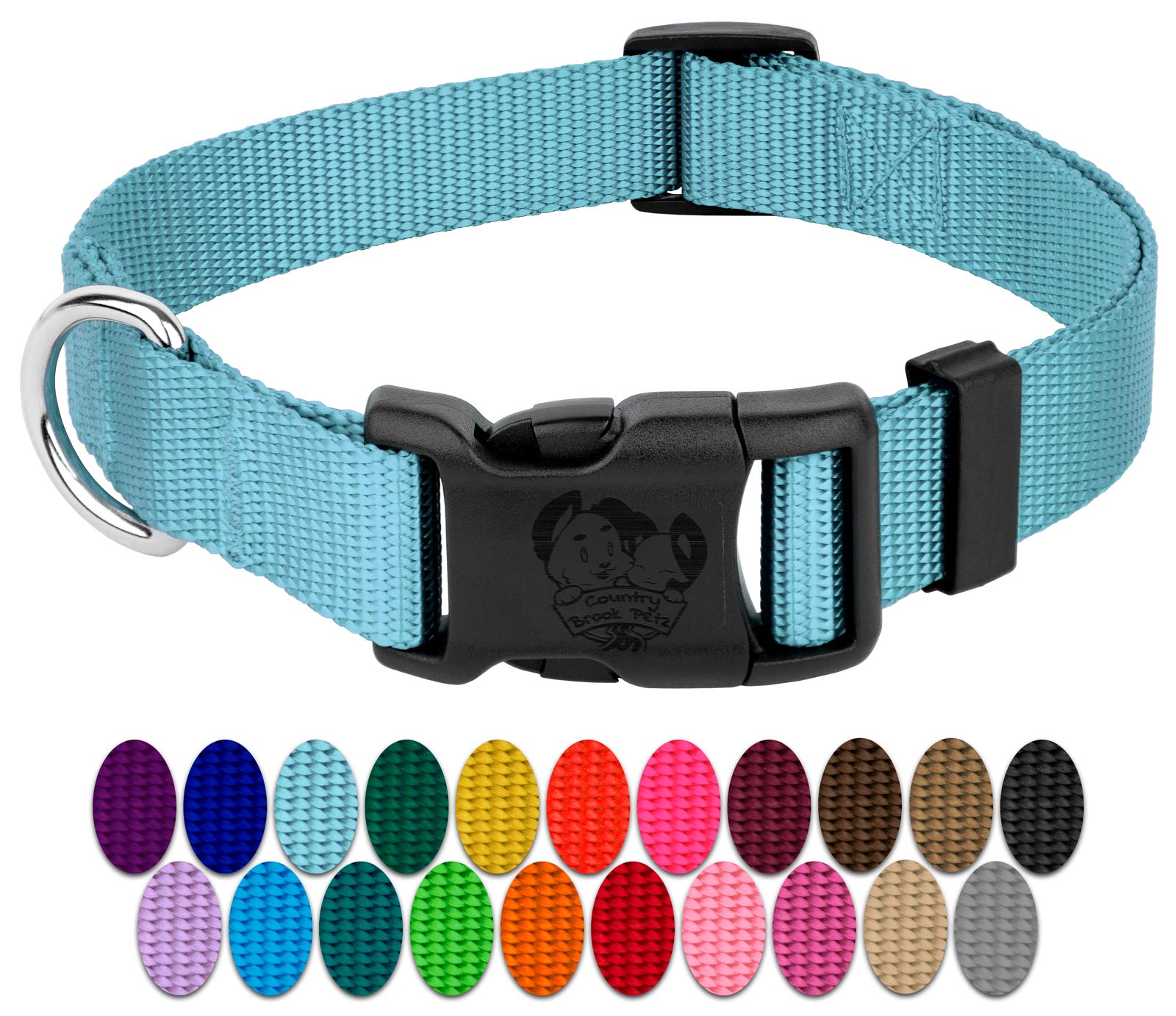 Country Brook Petz - 30+ Vibrant Colors - American Made Deluxe Nylon Dog Collar With Buckle (Mini, 3/8 Inch Wide, Ocean Blue)
