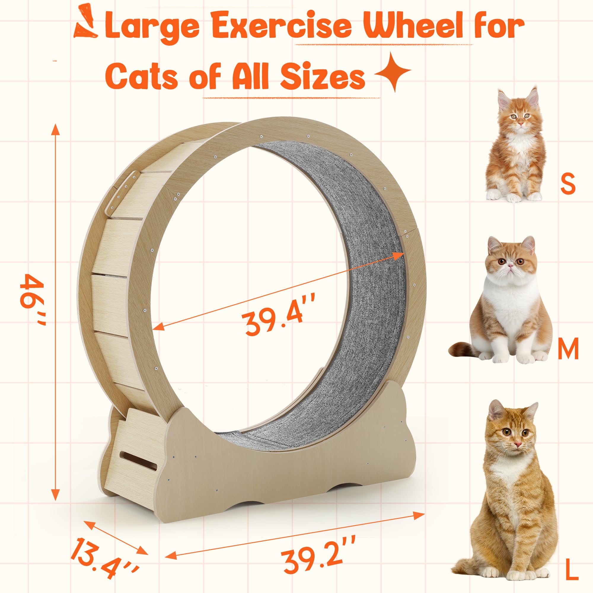 Jfhid Cat Wheel For Indoor Cats, Large Quiet Cat Treadmill With Detachable Carpeted Runway, 43.3    Exercise Running Wheel For P