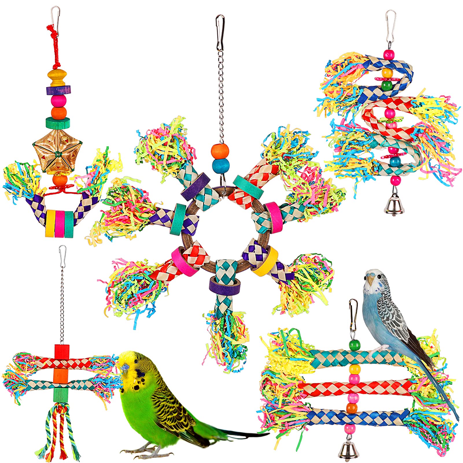 Lifeideas 5Pcs Bird Toys - Foraging, Shredding & Hanging Toys For Small To Medium Parrots, Conures, Cockatiels, Budgies, Lovebir
