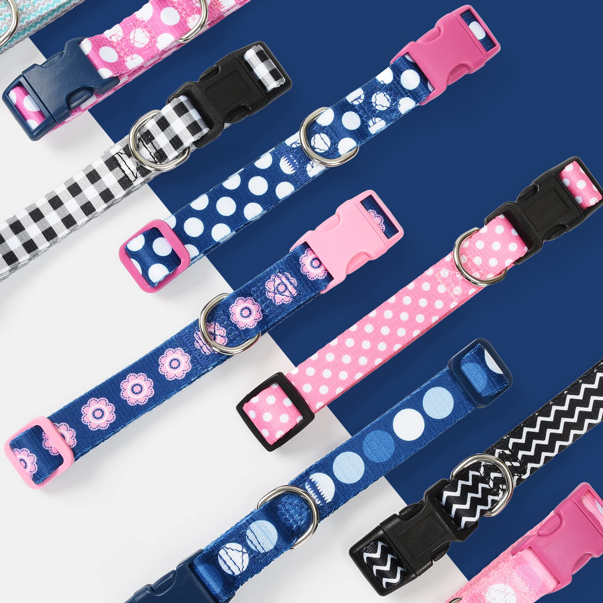 Mile High Life Dog Collar | Cute Puppy Collars | Lightweight Girl Dog Collar | Soft Boy Dog Collars | W Geometric Plaid Wave Line Pattern (Black/White, Large)