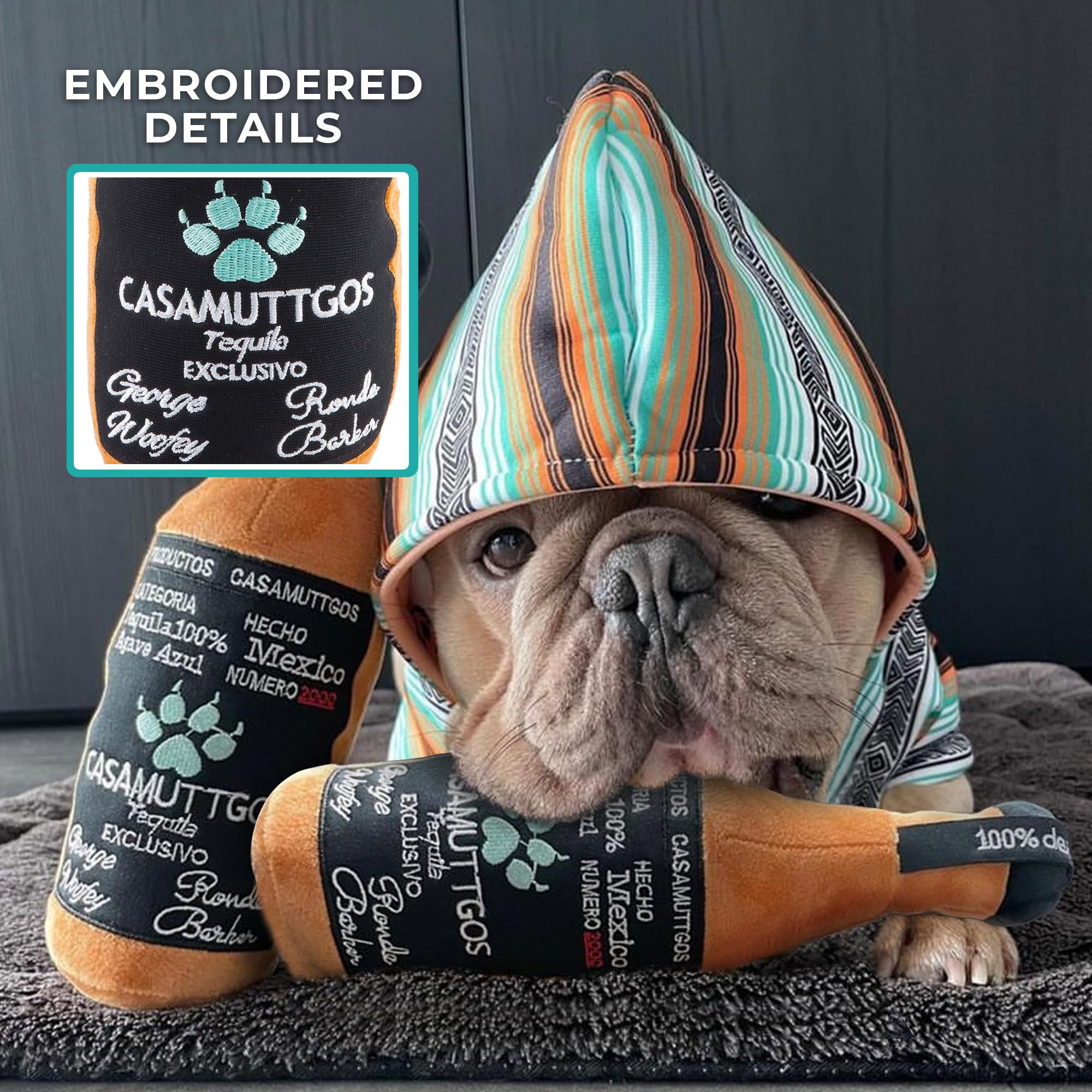 Haute Diggity Casamuttgos Tequila, Plush Designer Dog Toys With Interactive Squeaker, Stimulating Pet Enrichment, Machine-Washab