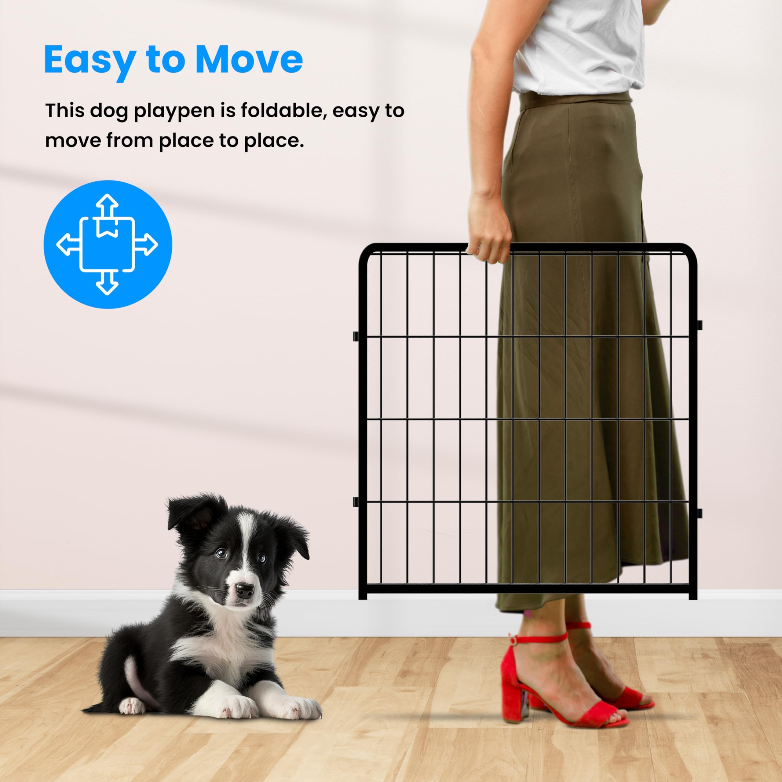 Simple Deluxe Dog Playpen - Portable 24" Heavy Duty Metal 8 Panels for Small Dogs - Black