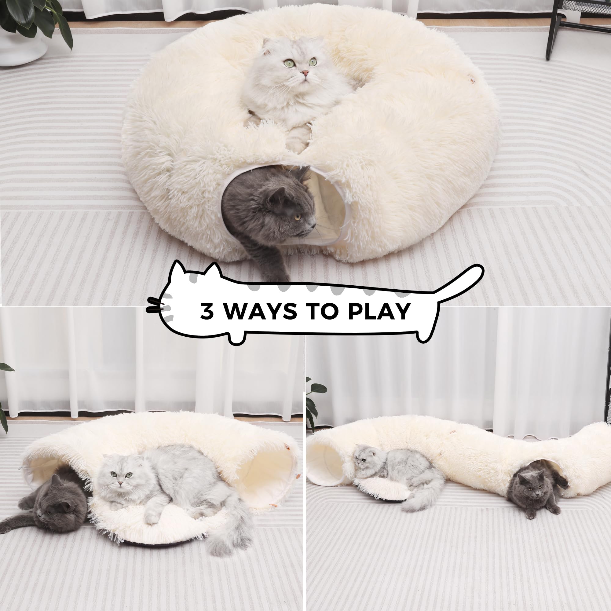 Yuyafn Plush Cat Tunnel With Cat Bed For Indoor Cats, Multifunctional Cat Donut Tunnel For Small Medium Large Cats Kitten Rabbit