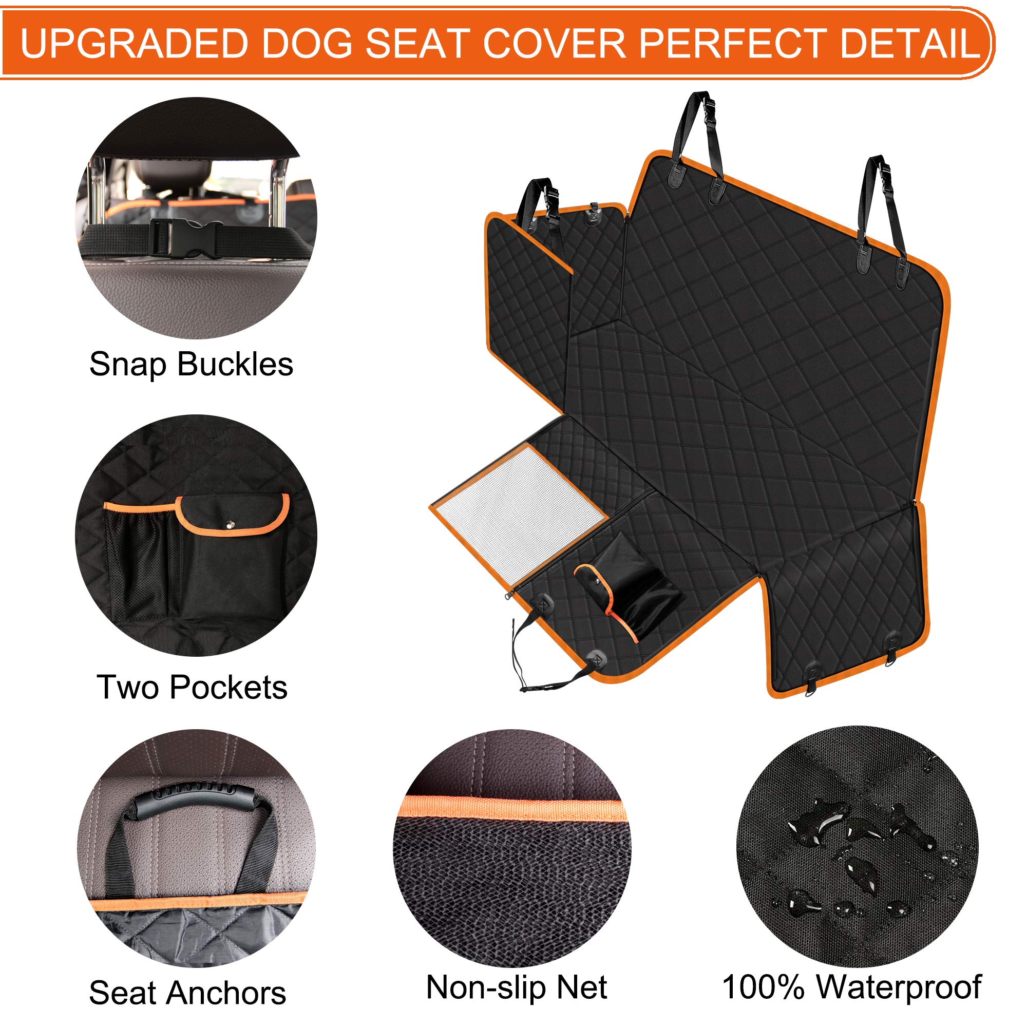 Femuar Dog Car Seat Cover, Waterproof Nonslip Pet Seat Cover for Back Seat with Storage Pockets Mesh Visual Window, Heavy Duty S