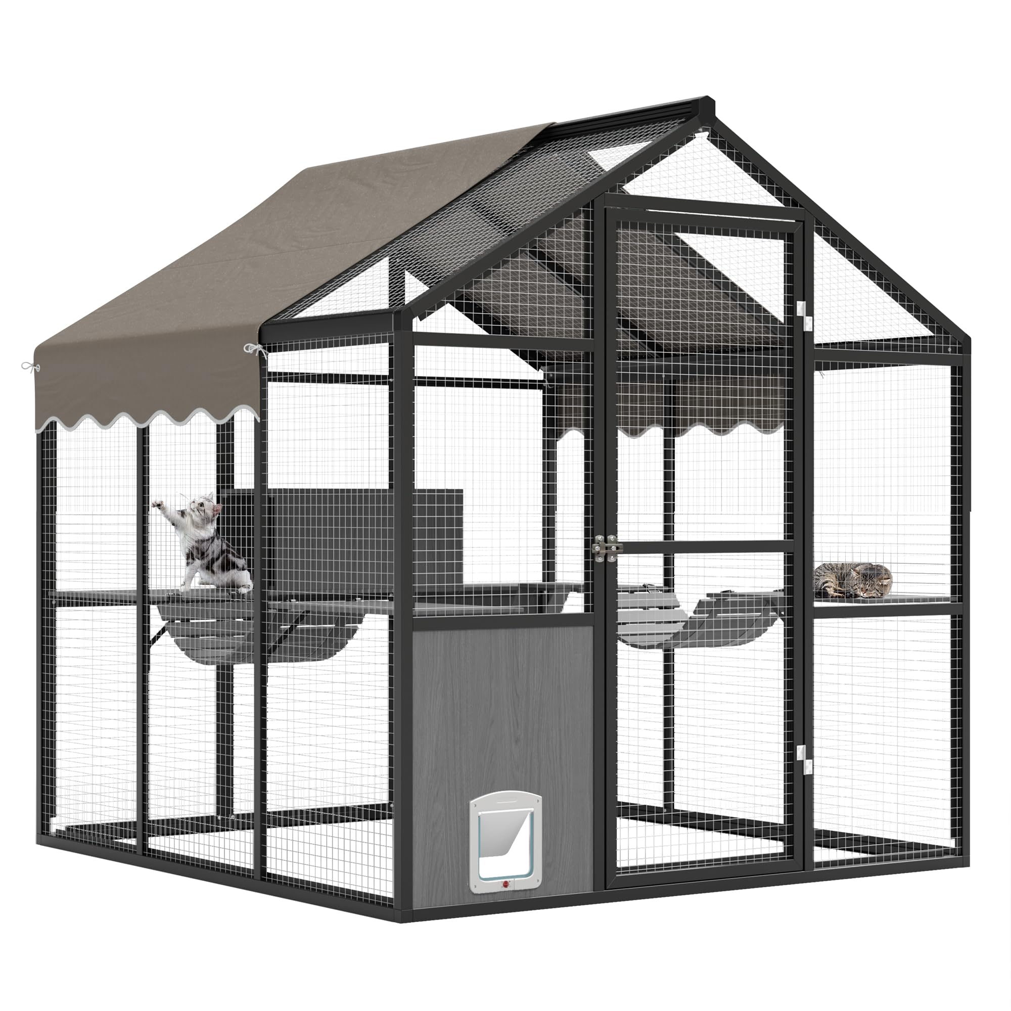 GarveeLife Aluminum Walk-In Large Outdoor Cat Enclosure, Large Outdoor Catio for Multiple Cats, Outside Cattery with Weatherproo