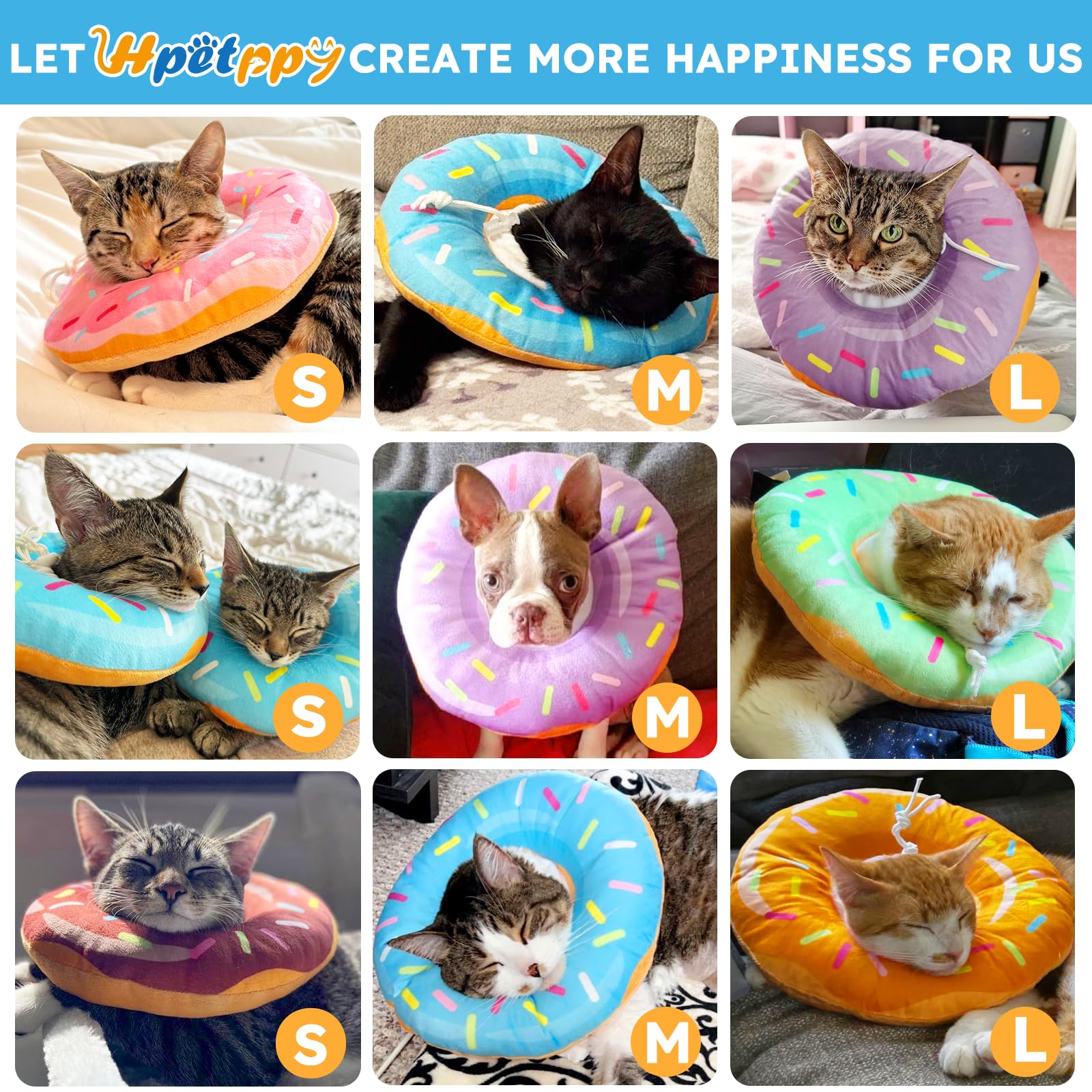 Hpetppy Cat Cone Collar Soft, Cat Recovery Collar for Wound Healing Cute Cat Donut Adjustable Cat Cones to Stop Licking Comforta