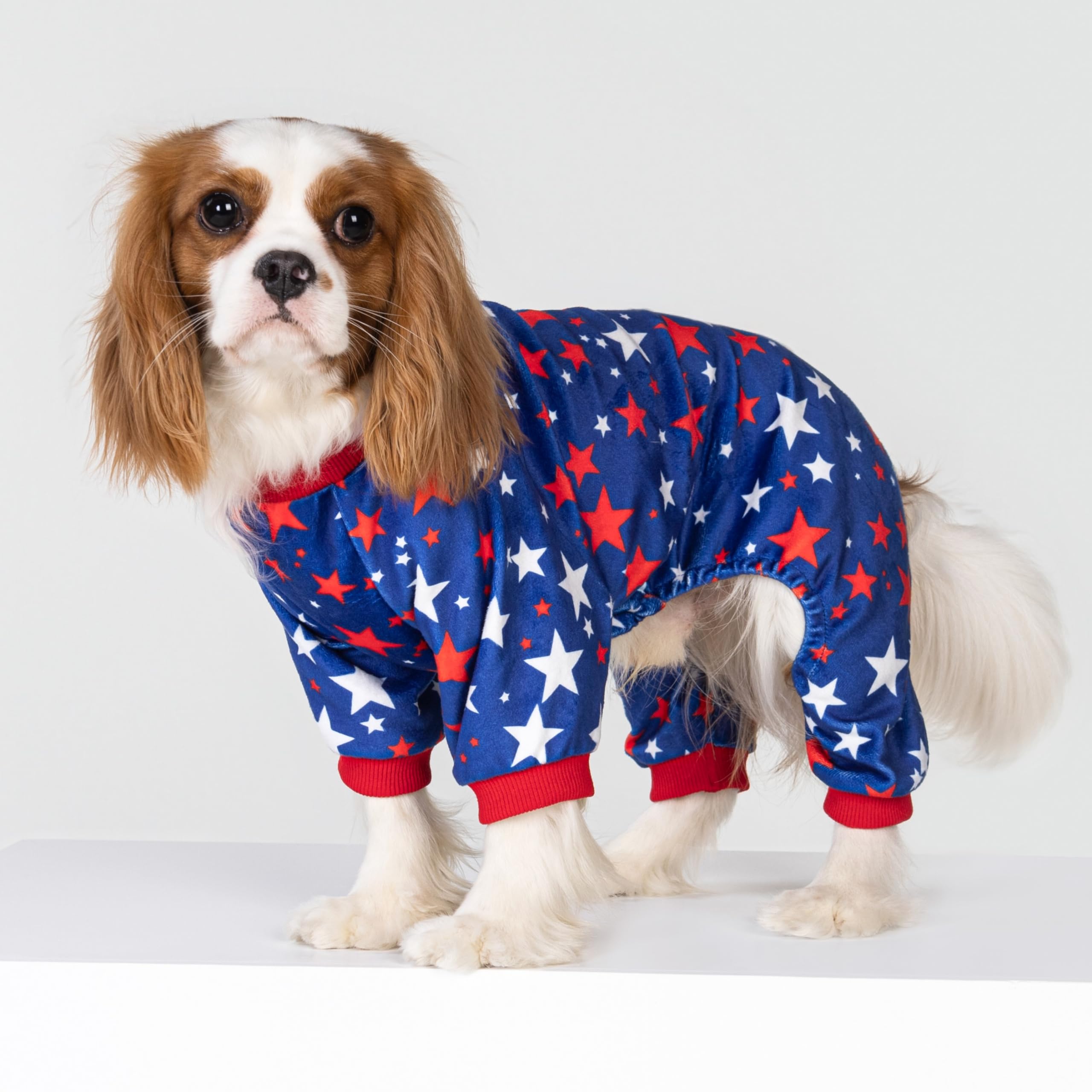 Fitwarm 4Th Of July Dog Pajamas, Patriotic Stars Dog Clothes For Small Dogs Boy Girl, Dog Onesie With Feet, Pet Outfit, Red, Blu