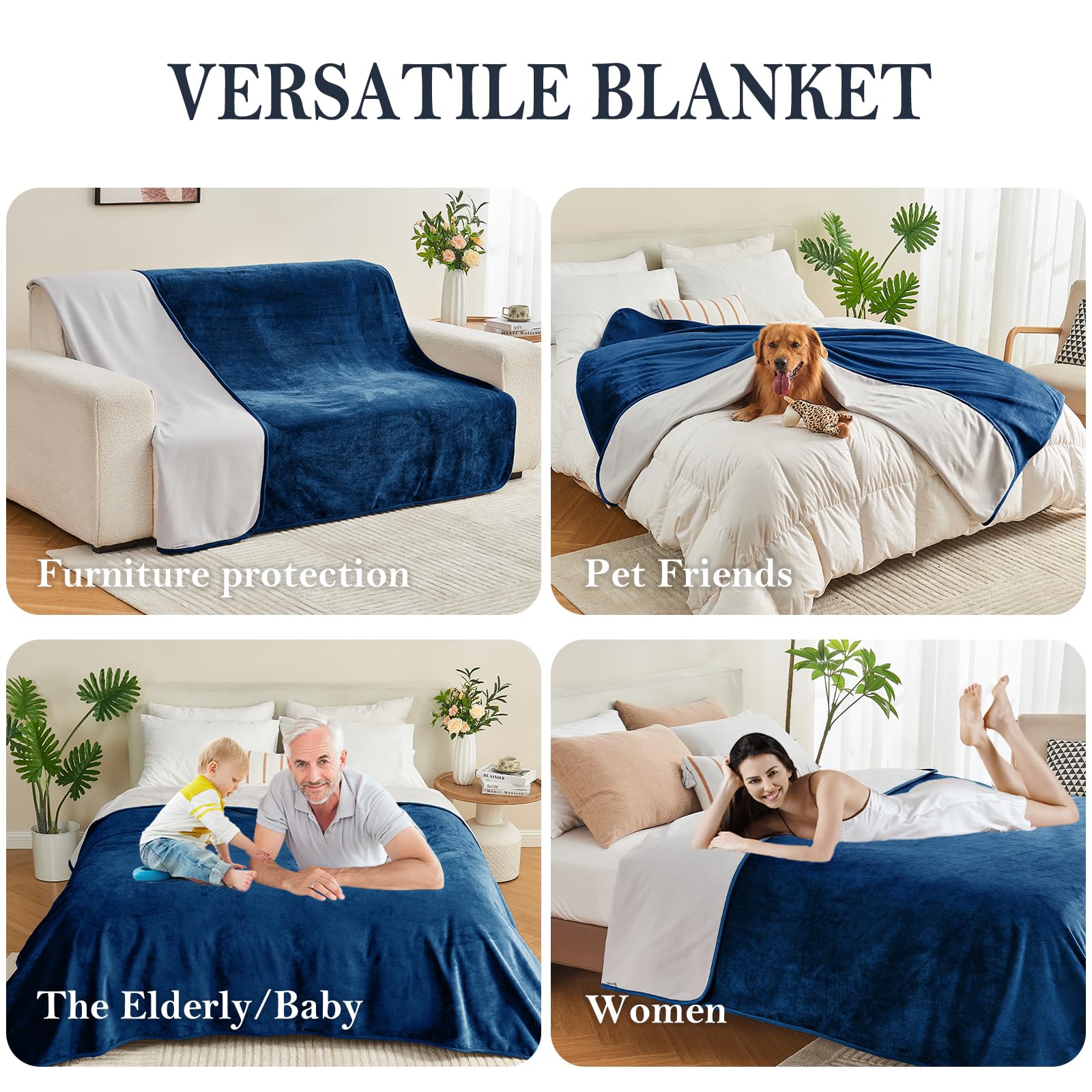 Yaning Waterproof Blanket 80x90 for Adults, Reversible Waterproof Bed Cover for Dogs Cats Pets, Soft Leakproof Blanket for Bed C