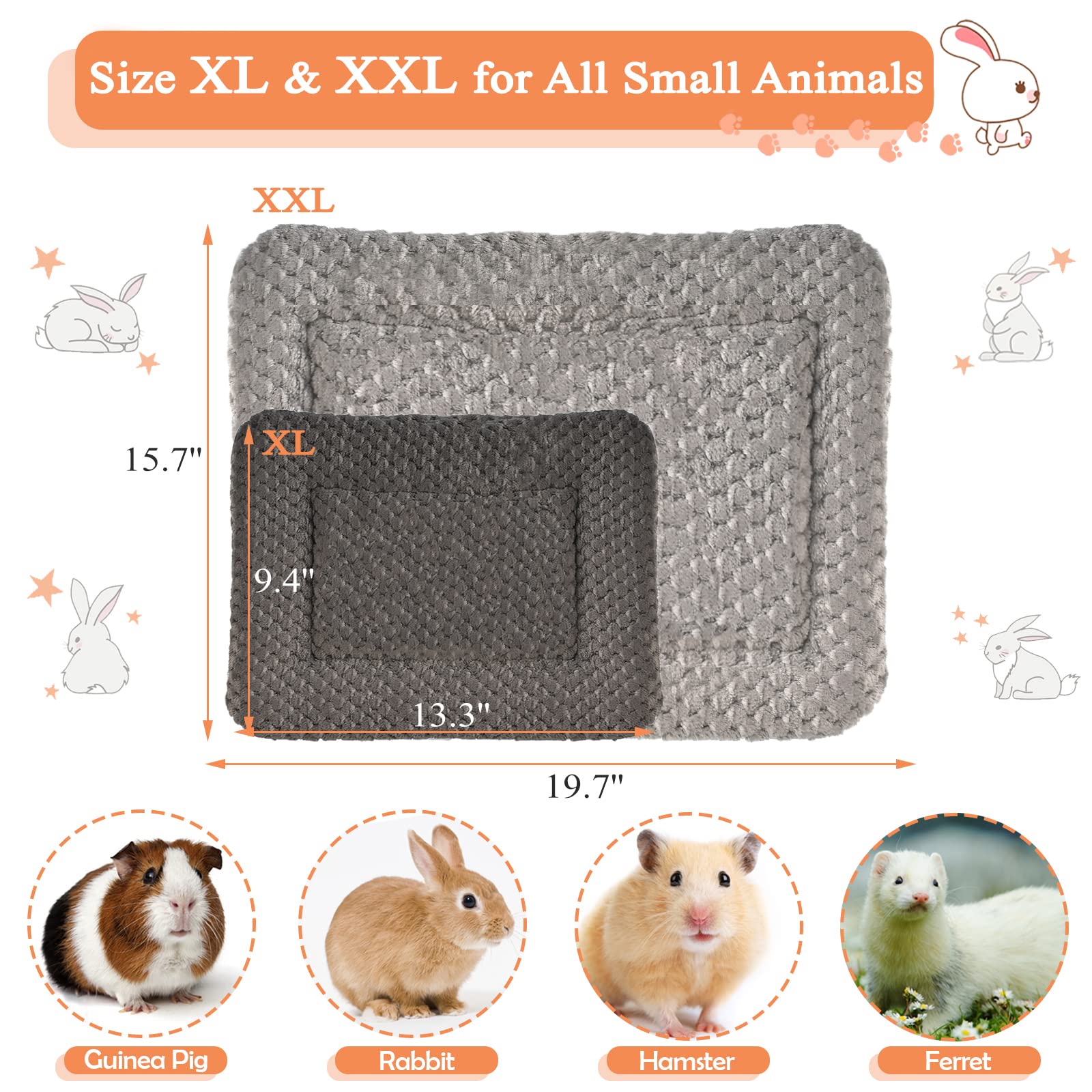 Catadog Small Animal Bed Mat, Soft & Warm, Suitable For Guinea Pig, Hamster, Rabbit, Rat And Bearded Dragon (X-Large(13.3''X9.4''), Footprint Grey)