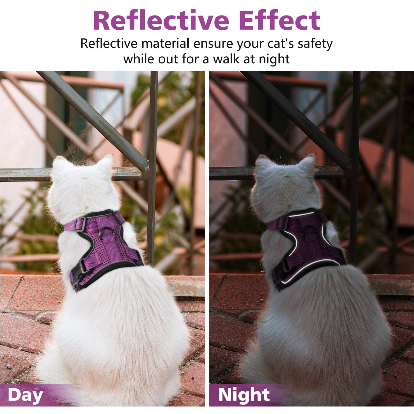 Dooradar Cat Harness And Leash Set, Escape Proof Safe Adjustable Kitten Vest Harnesses For Walking, Easy Control Soft Breathable Mesh Jacket With Reflective Strips For Cats, Purple, S