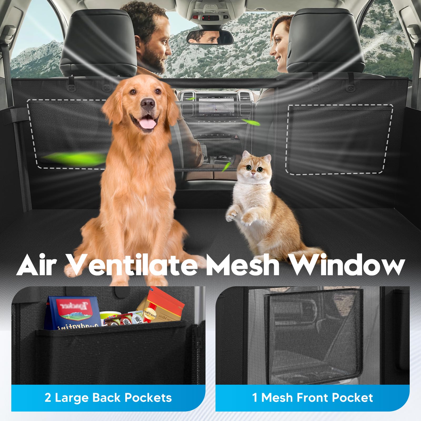 Automiim Floor Dog Hammock For Truck With Flip Up Seats, Crossbar Design Seat Cover For Back Seat Crew Cab, Xl Truck Pet Cover B