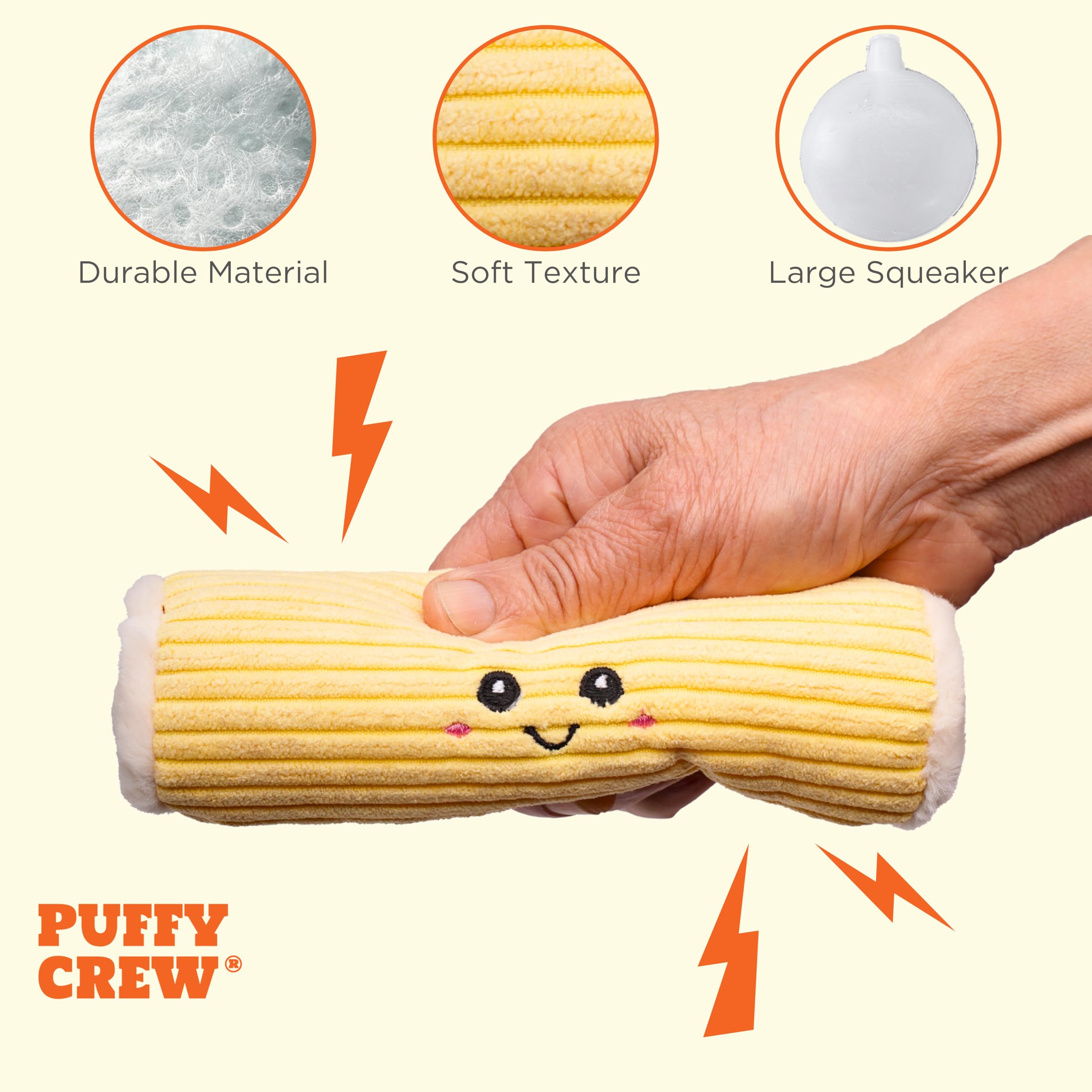 Puffy Crew Squeaky Dog Plush Toy, Bakery Bite_Stick Collection, 8, For Small And Medium Dogs (Swiss Roll, Small)