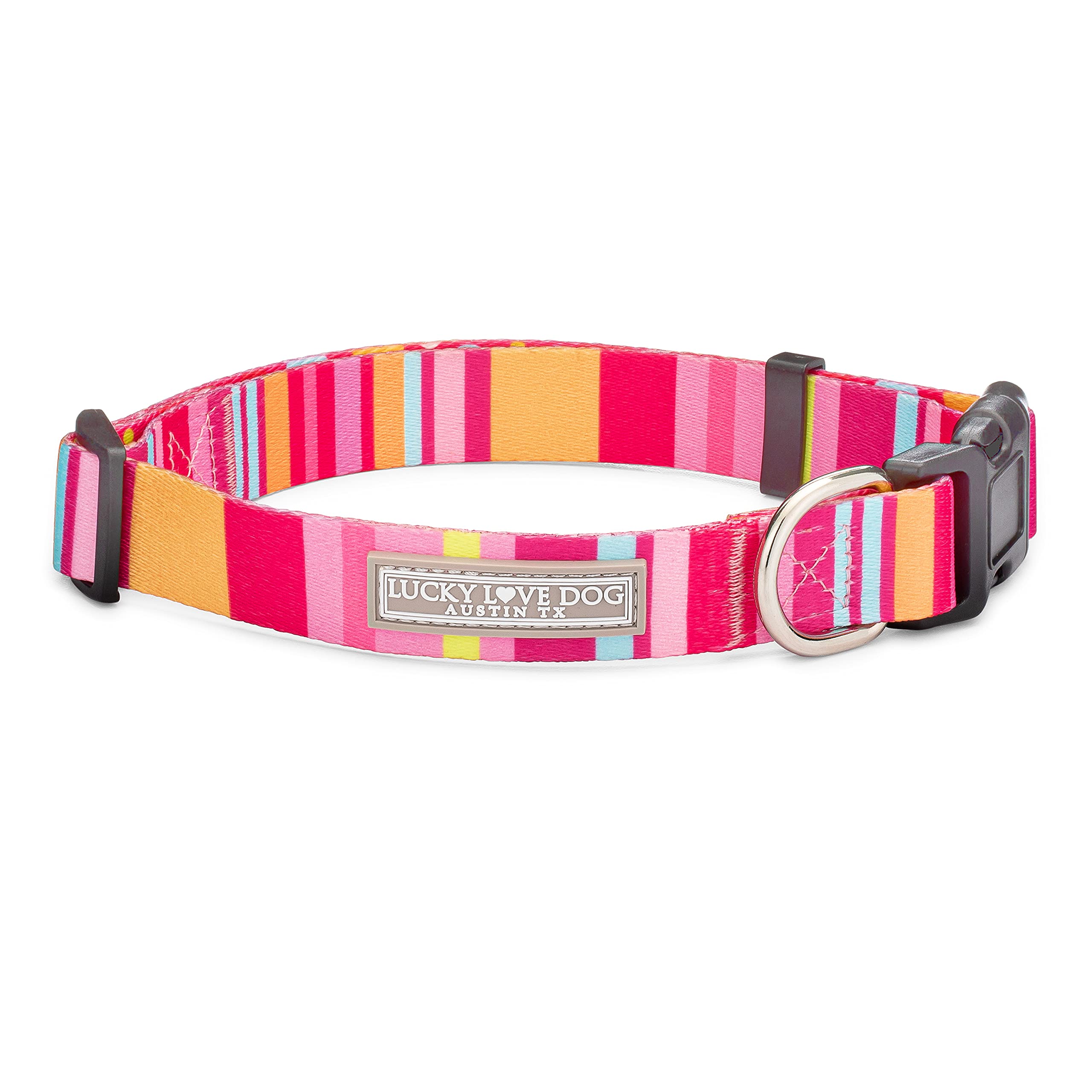 Lucky Love Dog, Colorful Stripes Dog Collar, Yellow, Pink, Blue Color Dog Collar, Cute Dog Collar For Girl Dogs - (Extra Small, 