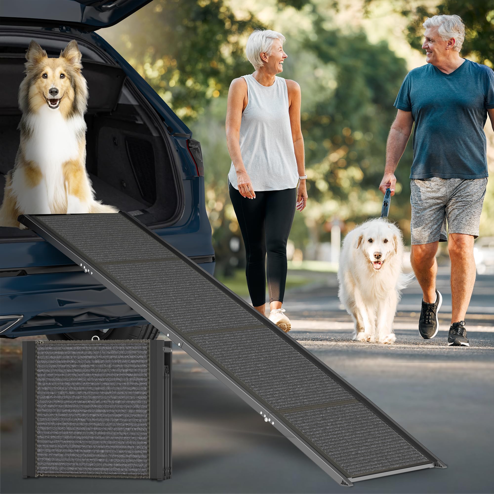 Purrsign Dog Ramp for Car, 67x20 Car Ramp for Large Dogs, Foldable&Portable, with Non-Slip Rug Surface, Extra Wide Dog Car Ramp 