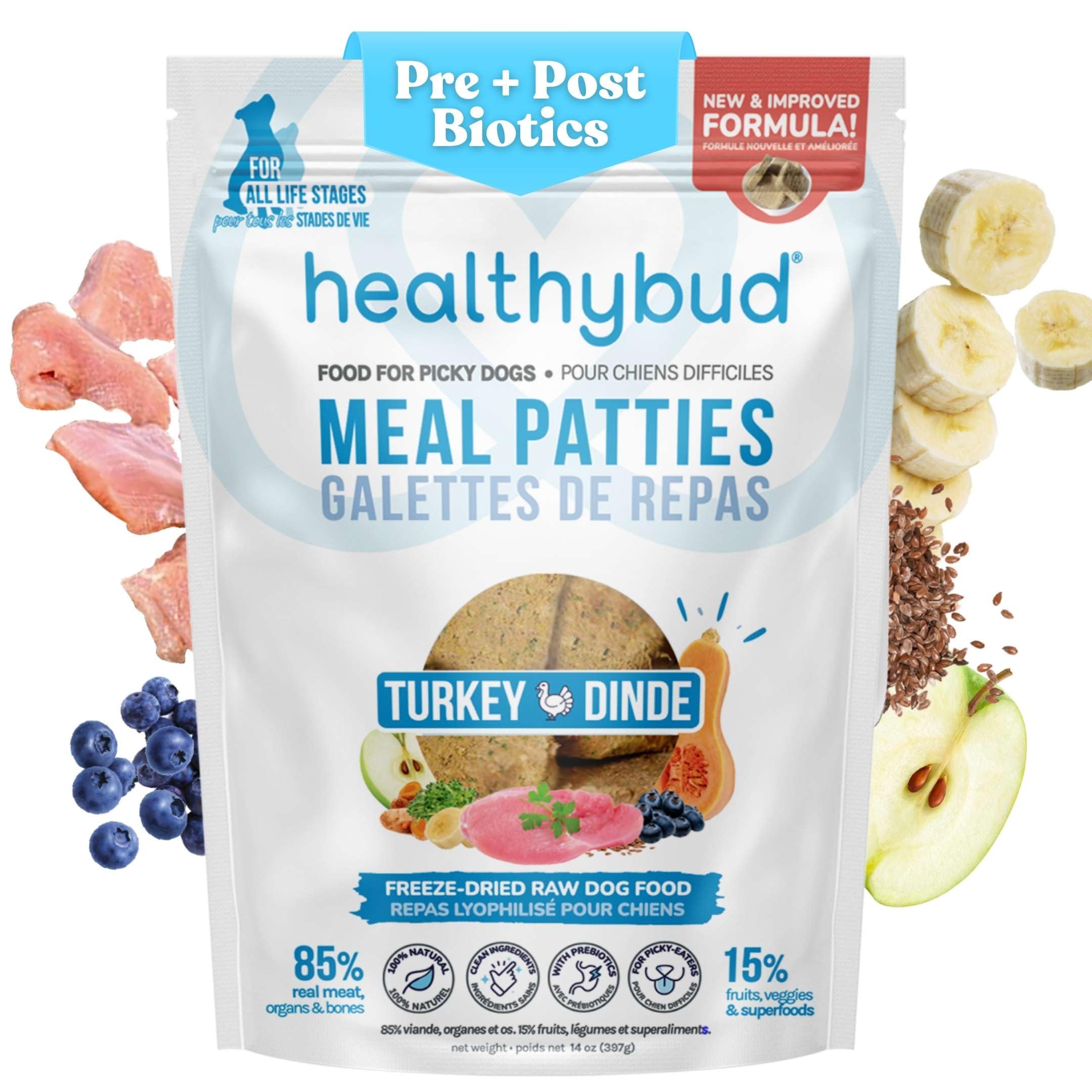 healthybud Raw Dog Food, Freeze Dried Turkey Patties, Grain Free Puppy Food, Human Grade, High Protein, Dehydrated Real Meat Dog
