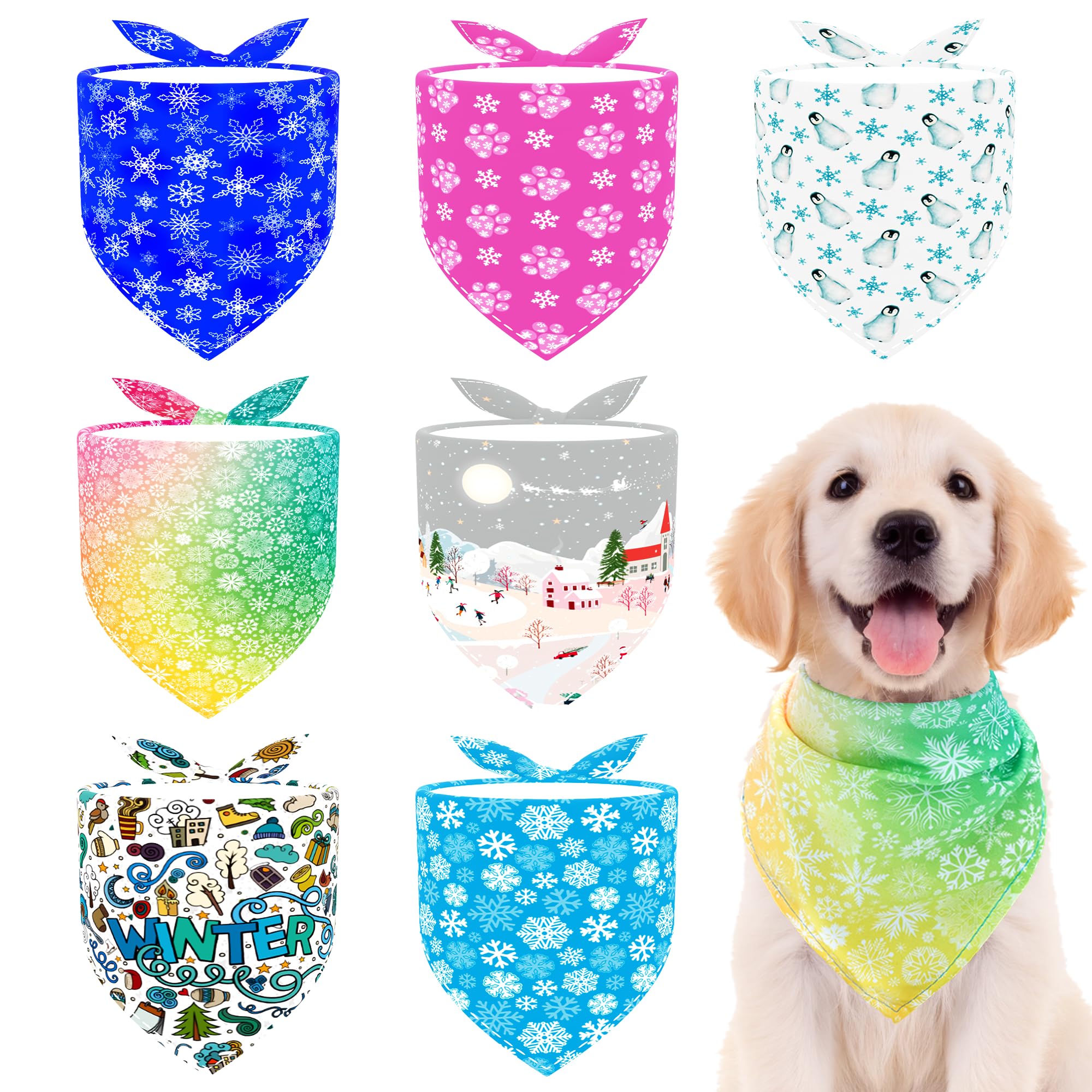 Pai Sence 7 Pcs Winter Dog Bandanas For Medium Dogs Breed 25 Inch Small Dog Bandanas Adjustable Scarves Grooming M