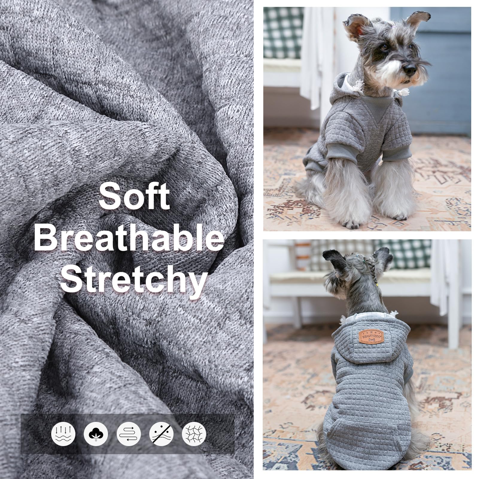 Beautyzoo Small Dog Hoodie Sweater With Pockets, Dog Clothes For Small Medium Dogs Boy Girl, Waffle-Like Laminated Cotton Pet Co