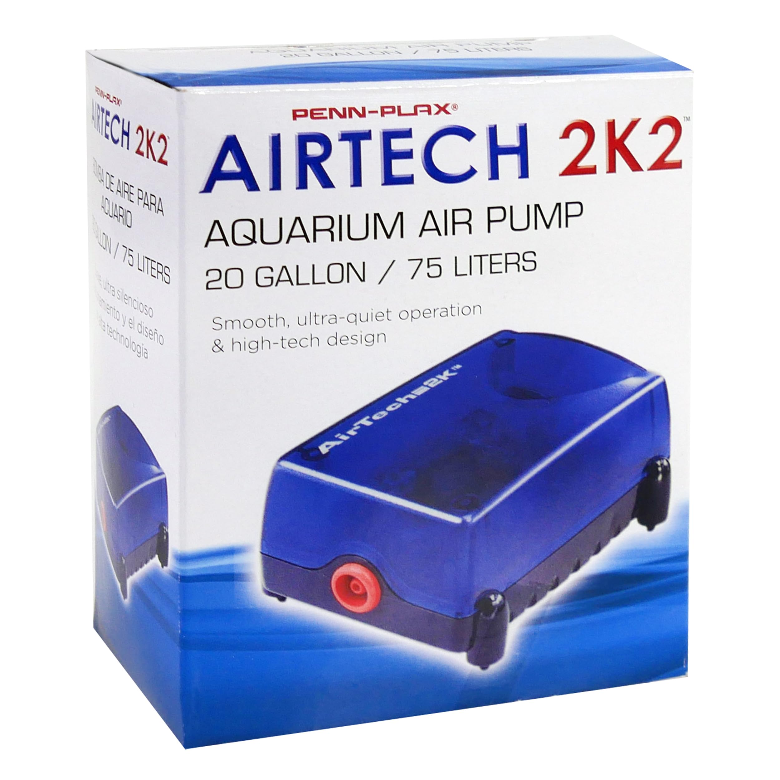 Penn-Plax Air-Tech Aquarium Air Pump | Quiet And Reliable | For Fish Tanks Up To 20 Gallons (At2K2)