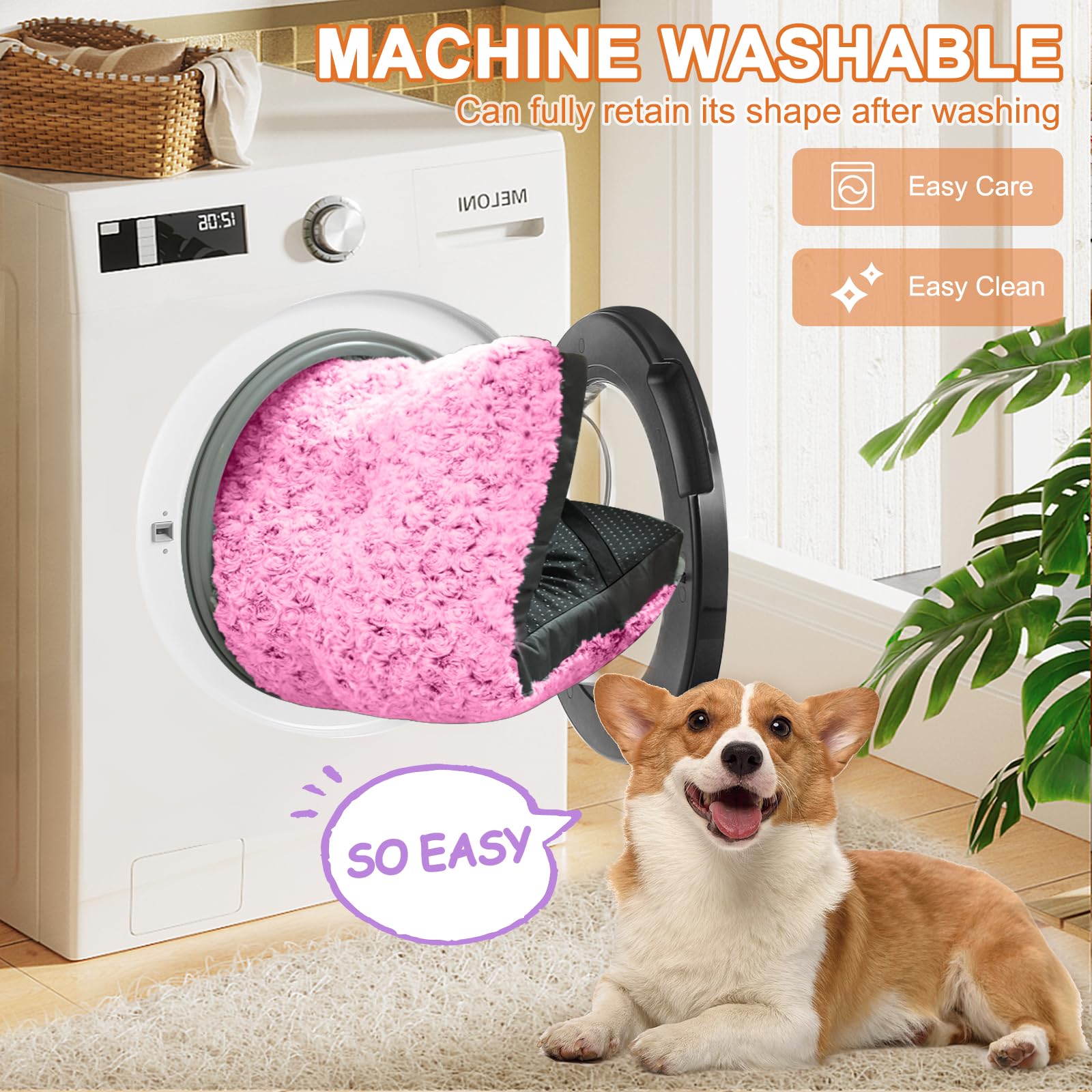 Pocblue Deluxe Washable Xl Dog Bed Dog Crate Mat 42 Inch Comfy Fluffy Kennel Pad Anti-Slip For Dogs Up To 90 Lbs, 42' X 28', Pink
